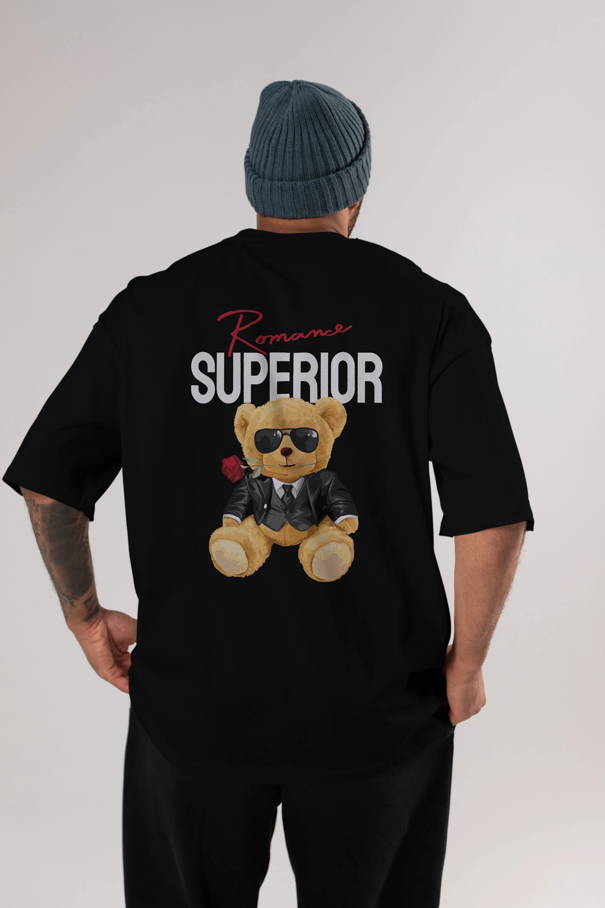 Teddy Bear Romance Superior Arka Baskılı Oversize t-shirt Erkek Kadın Unisex %100 Pamuk