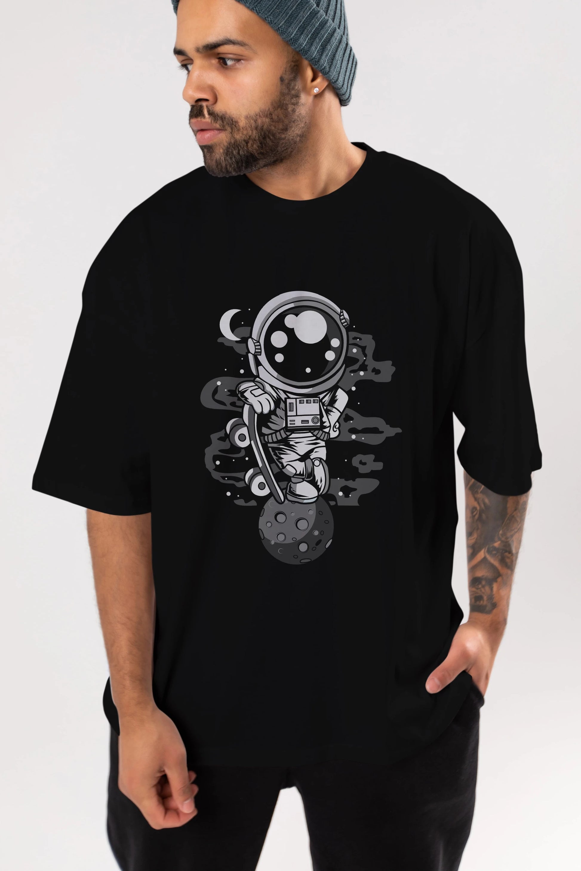 Astronaut Skater Boy Ön Baskılı Oversize t-shirt Erkek Kadın Unisex