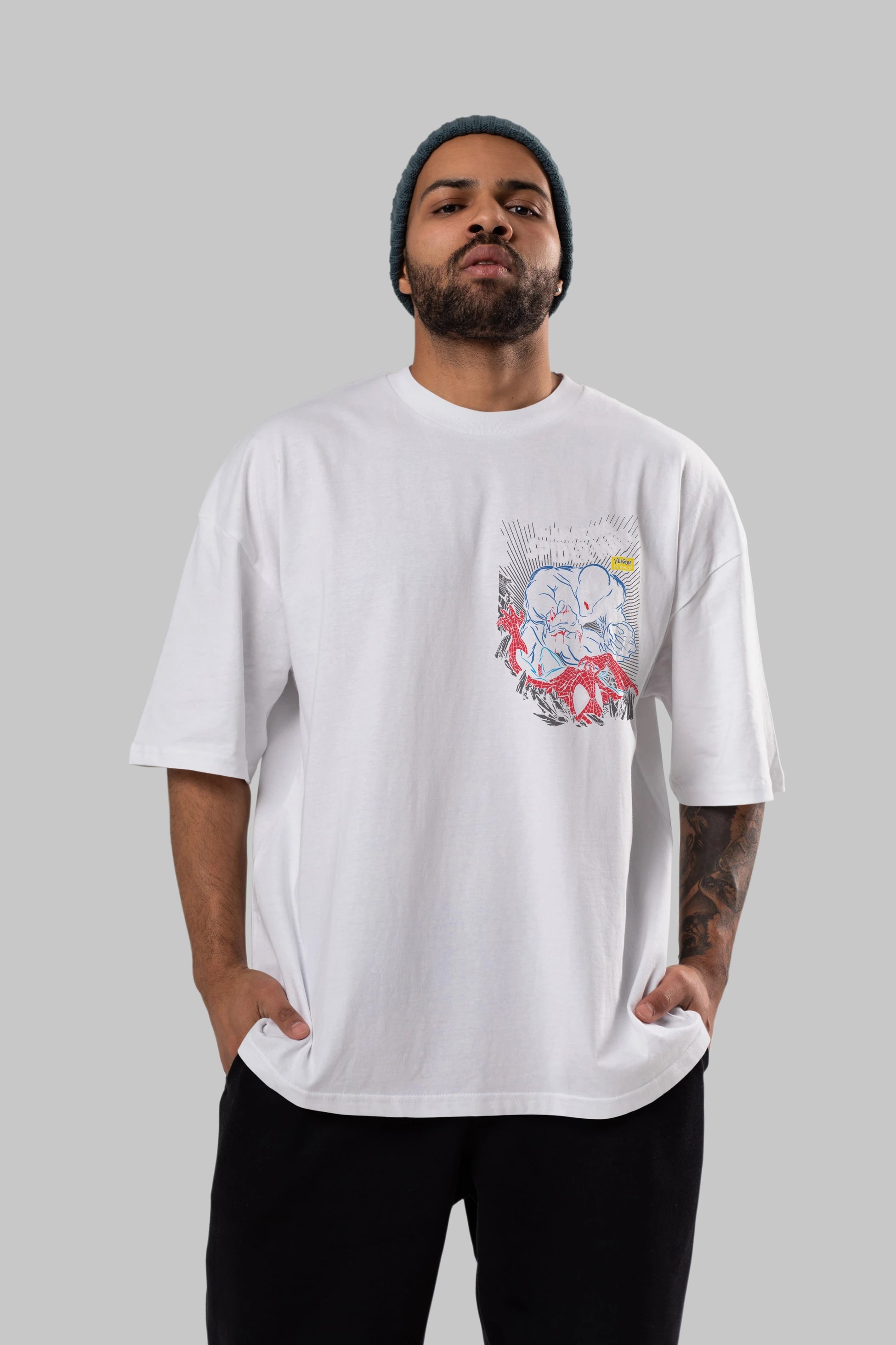 Venom (19) Ön Sol Baskılı Oversize t-shirt Erkek Kadın Unisex %100 Pamuk Bisiklet Yaka tişort