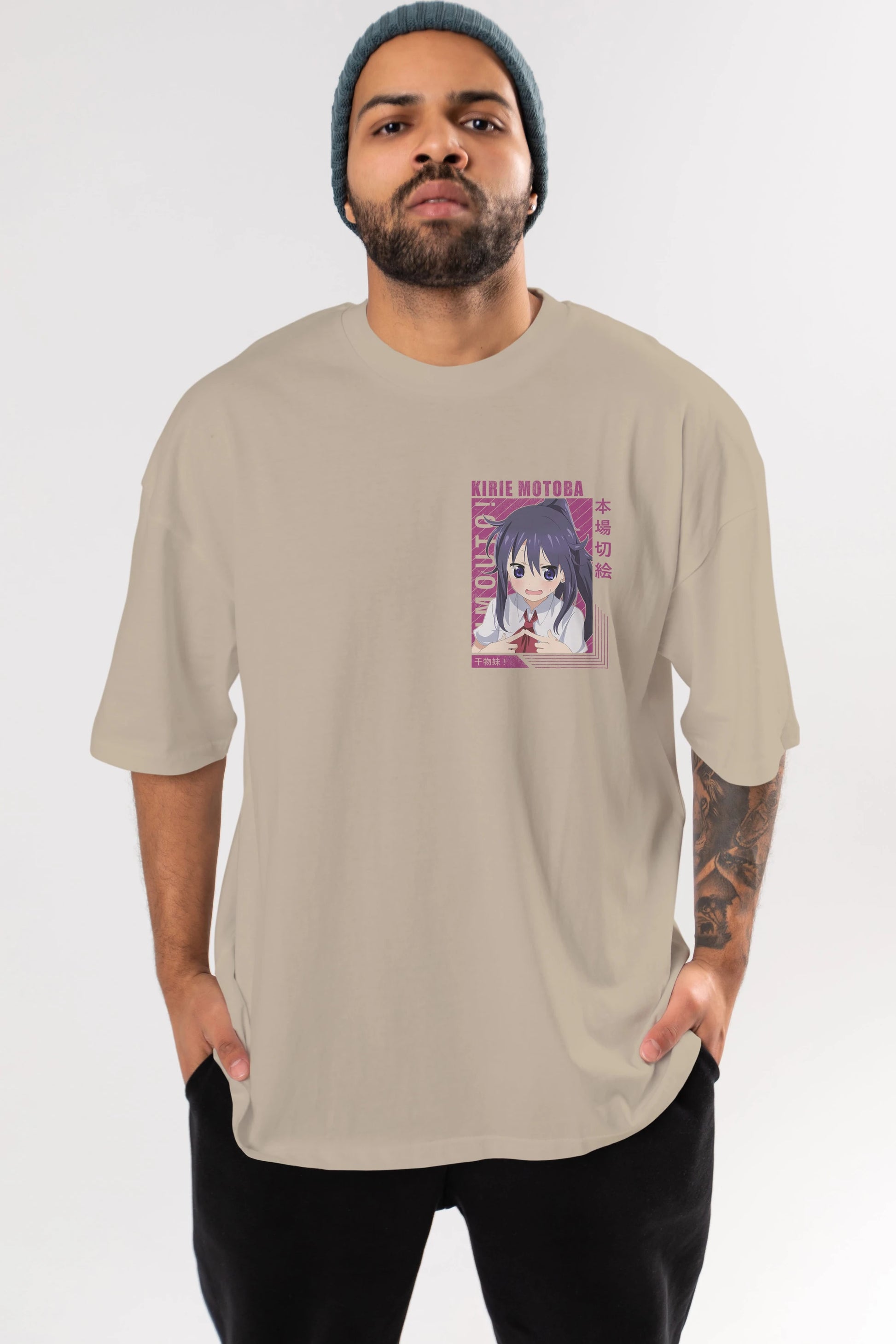 Kirie Motoba 4 Ön Sol Baskılı Oversize t-shirt Erkek Kadın Unisex %100 Pamuk Bisiklet Yaka tişort