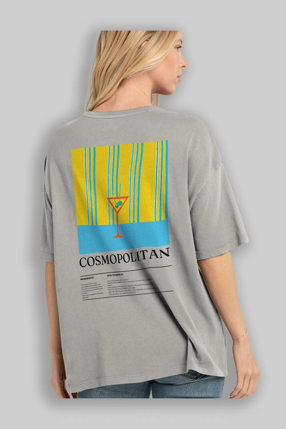 Cosmopolitan Kokteyl Serisi Arka Baskılı Oversize t-shirt Erkek Kadın %100 Pamuk Bisiklet Yaka tişort