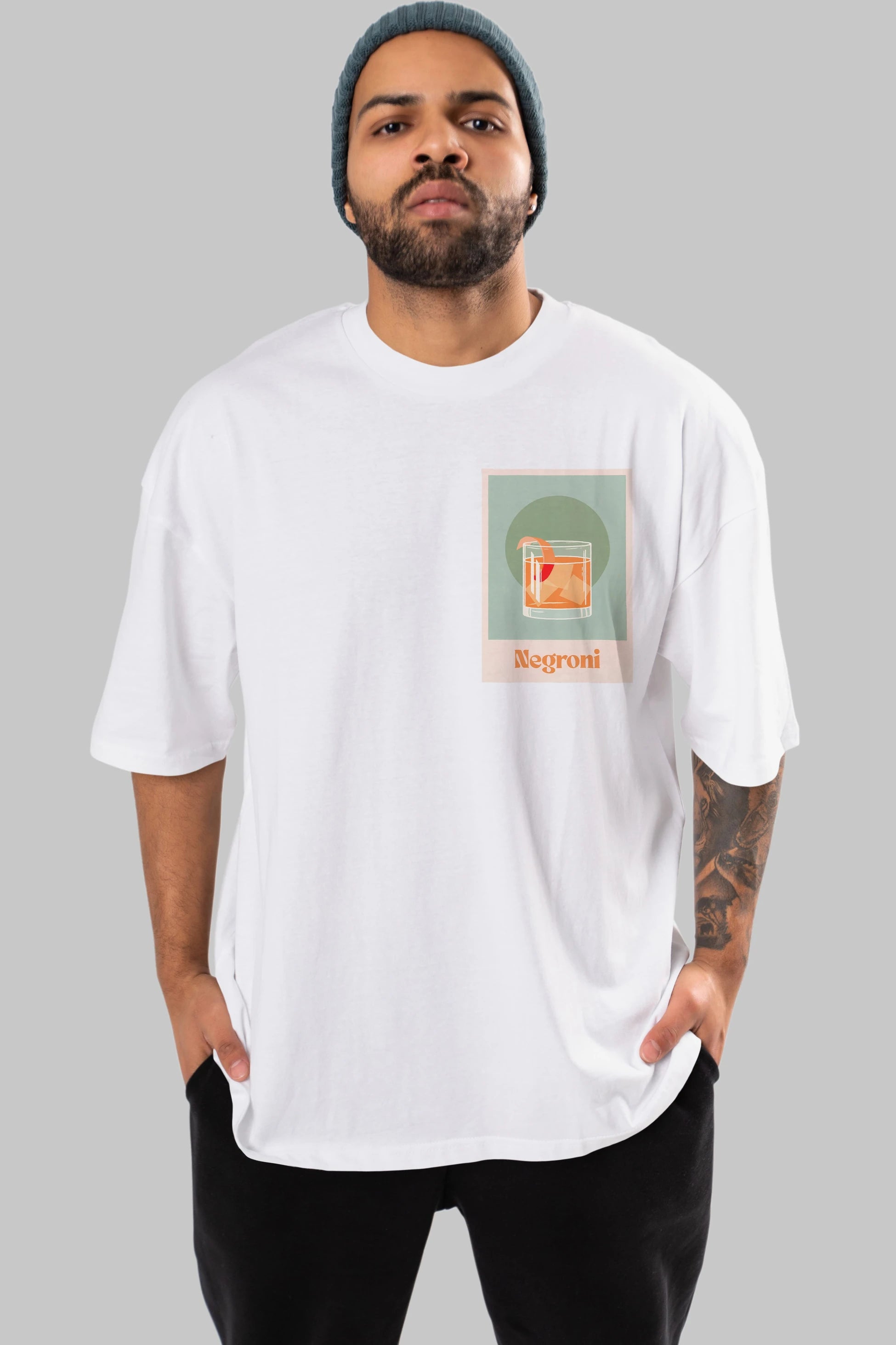Negroni 5 Ön Sol Baskılı Oversize t-shirt Erkek Kadın Unisex %100 Pamuk Bisiklet Yaka tişort