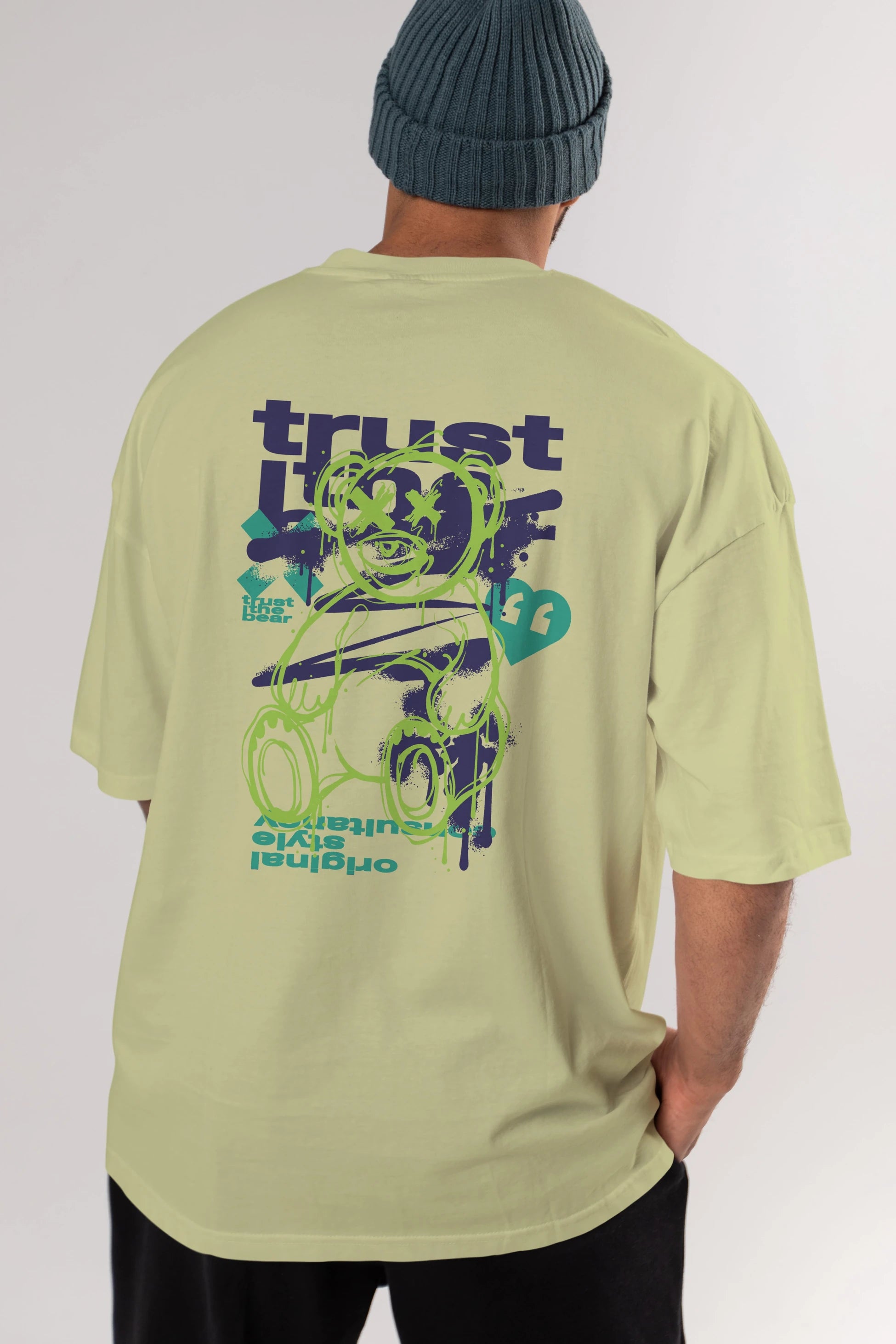 Trust The Bear 3 Arka Baskılı Oversize t-shirt Erkek Kadın Unisex