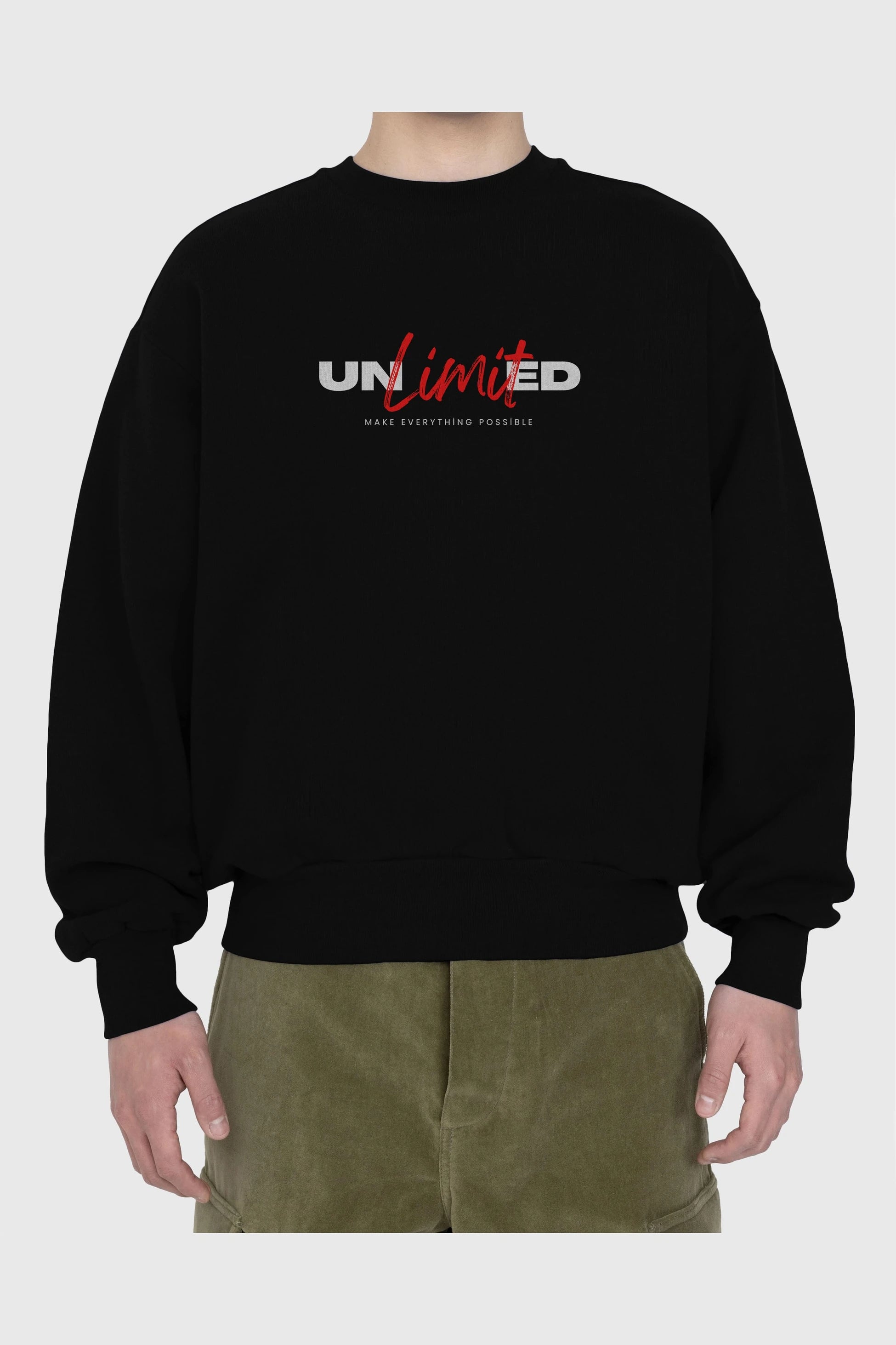 Unlimited Yazılı Ön Baskılı Oversize Sweatshirt Erkek Kadın Unisex