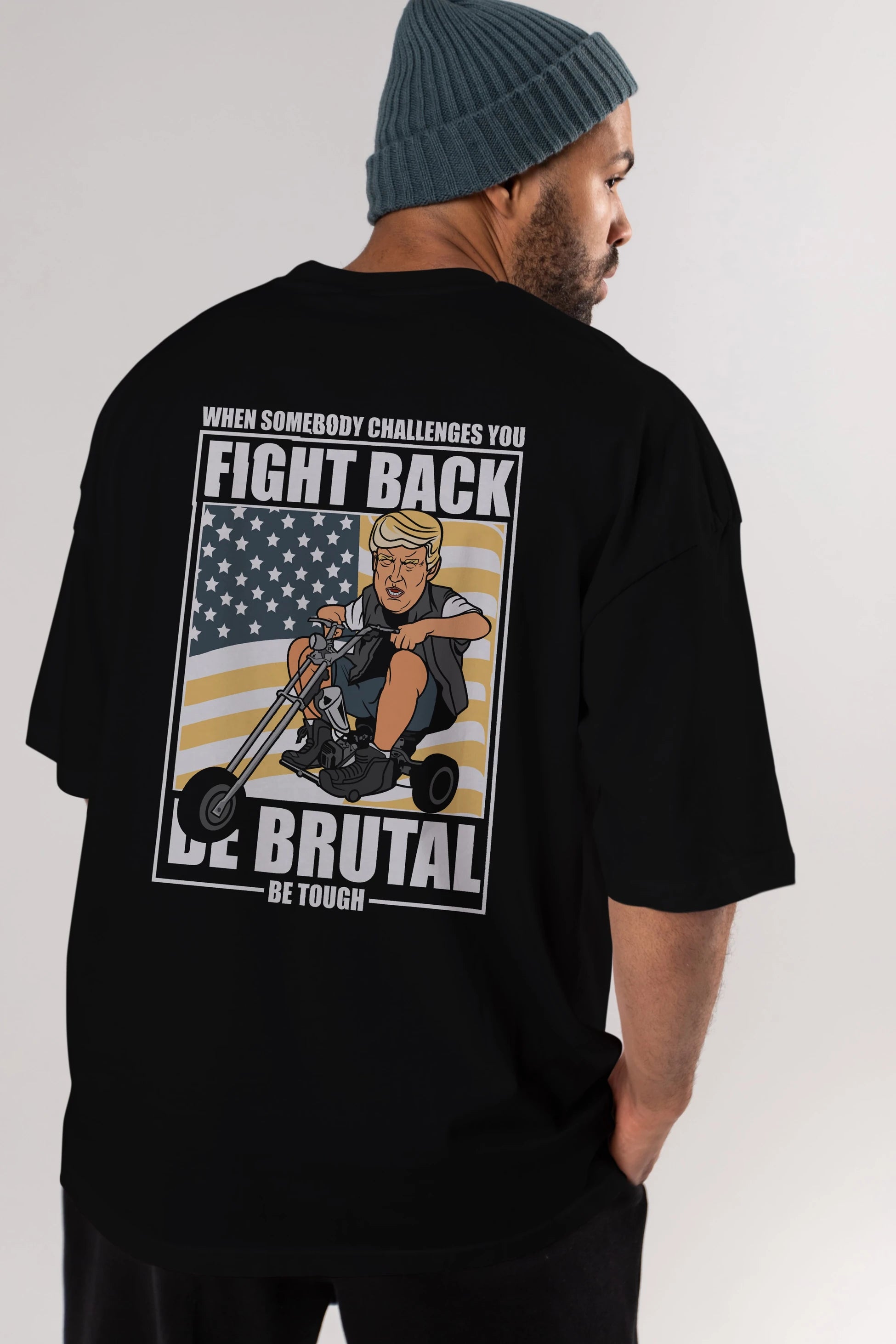 Trump Biker Arka Baskılı Oversize t-shirt Erkek Kadın Unisex %100 Pamuk tişort