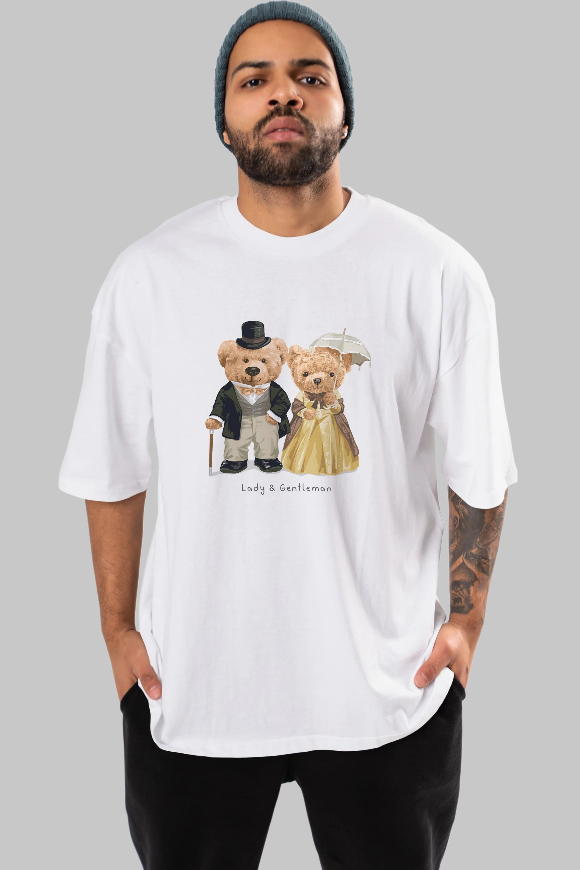 Teddy Bear Couple Ön Baskılı Oversize t-shirt Erkek Kadın Unisex %100 Pamuk