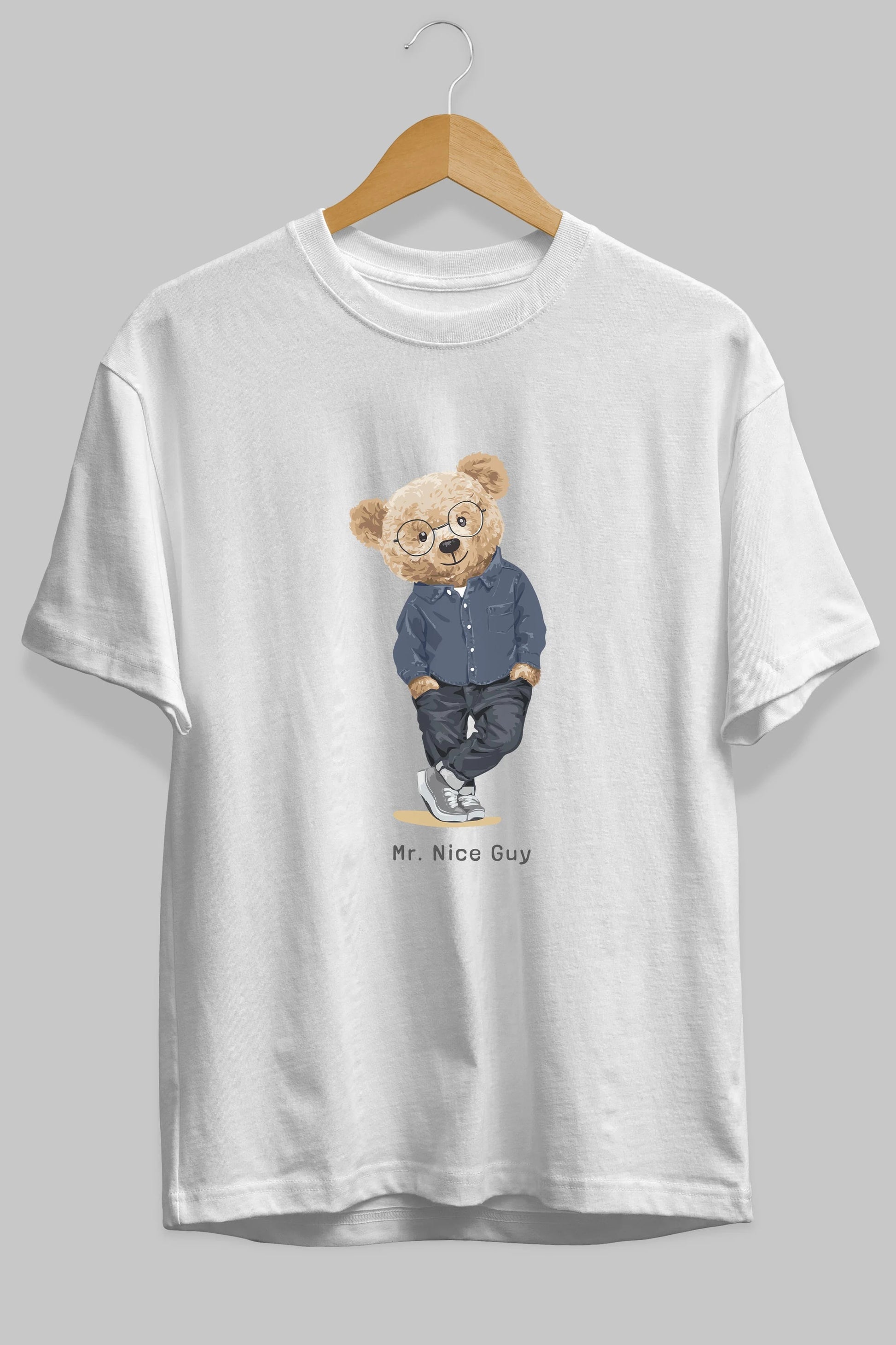 Teddy Bear Mr. Nice Guy Ön Baskılı Oversize t-shirt Erkek Kadın Unisex %100 Pamuk