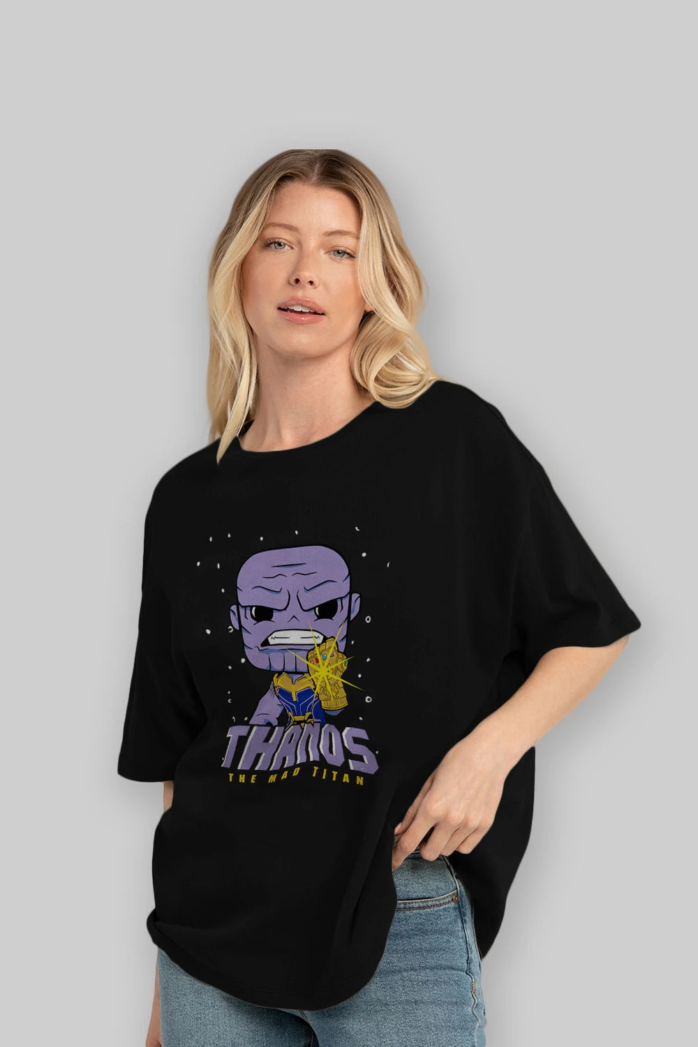 Thanos (1) Ön Baskılı Oversize t-shirt Erkek Kadın Unisex %100 Pamuk Bisiklet Yaka tişort