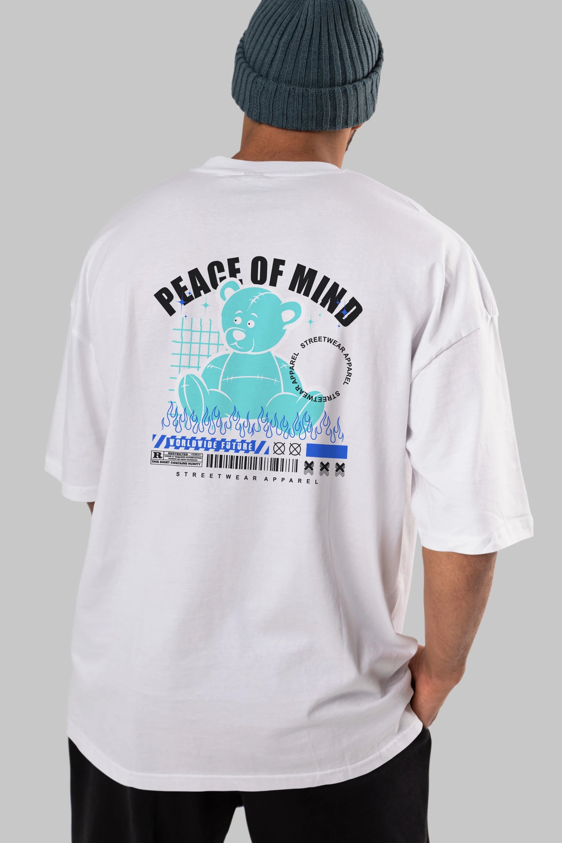 Teddy Bear Peace of Mind Arka Baskılı Oversize t-shirt Erkek Kadın Unisex