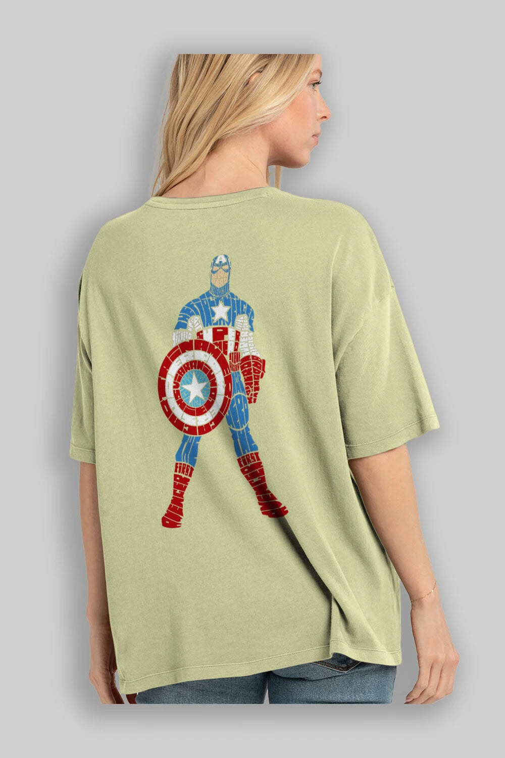 Captain America Arka Baskılı Oversize t-shirt %100 pamuk Erkek Kadın Unisex