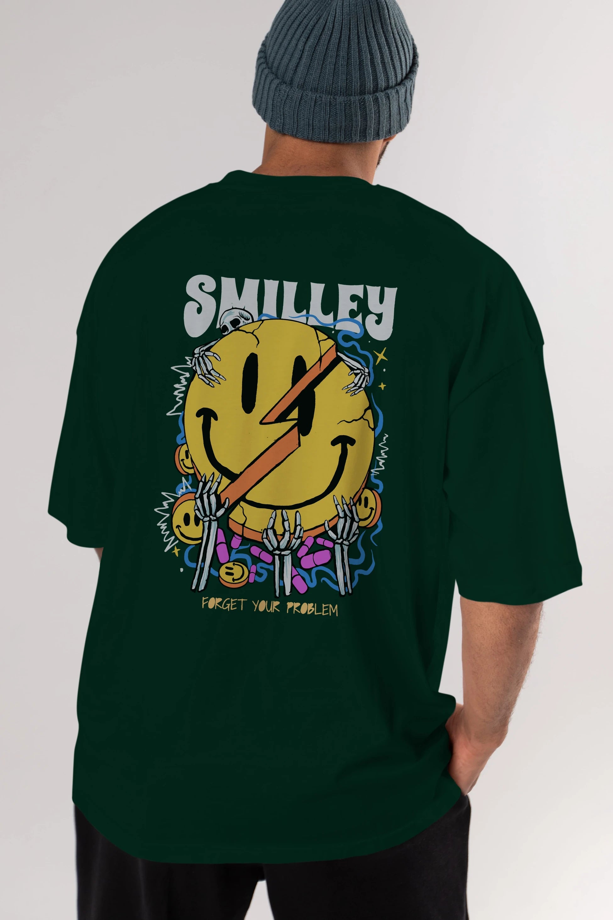 Smilley Streetwear Arka Baskılı Oversize t-shirt Erkek Kadın Unisex
