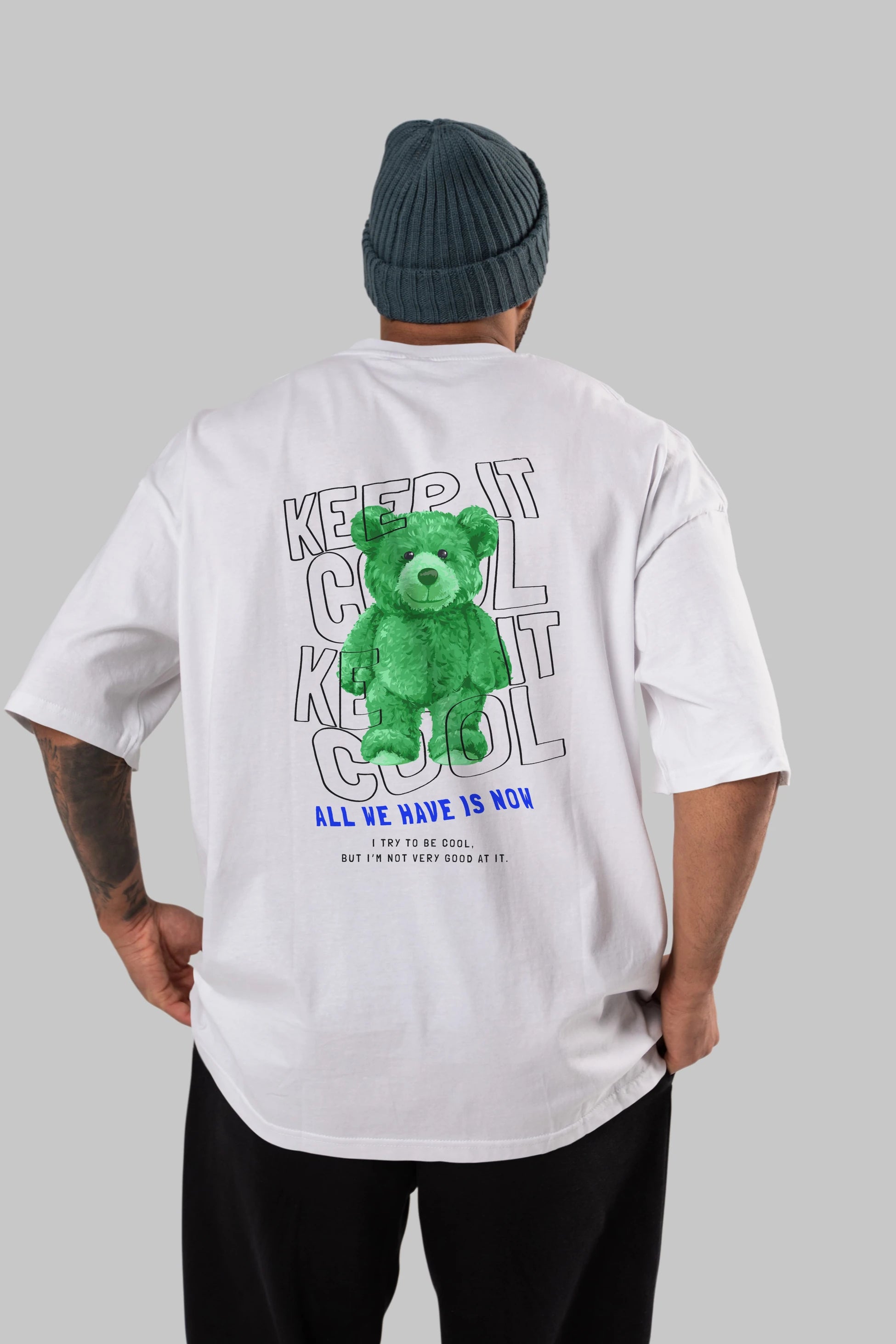 Keep it Cool Bear Arka Baskılı Oversize t-shirt Erkek Kadın Unisex
