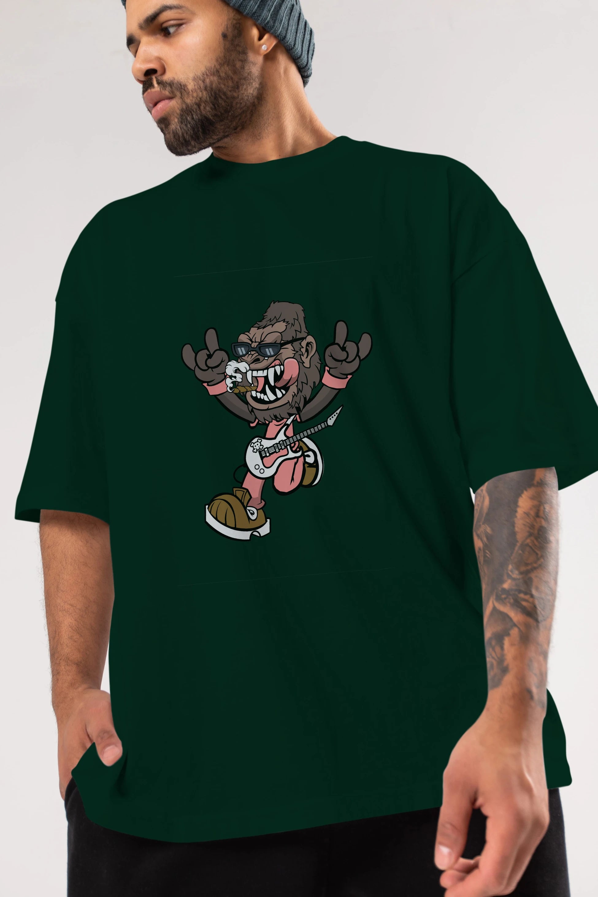 Gorilla Metal Ön Baskılı Oversize t-shirt Erkek Kadın Unisex %100 Pamuk tişort