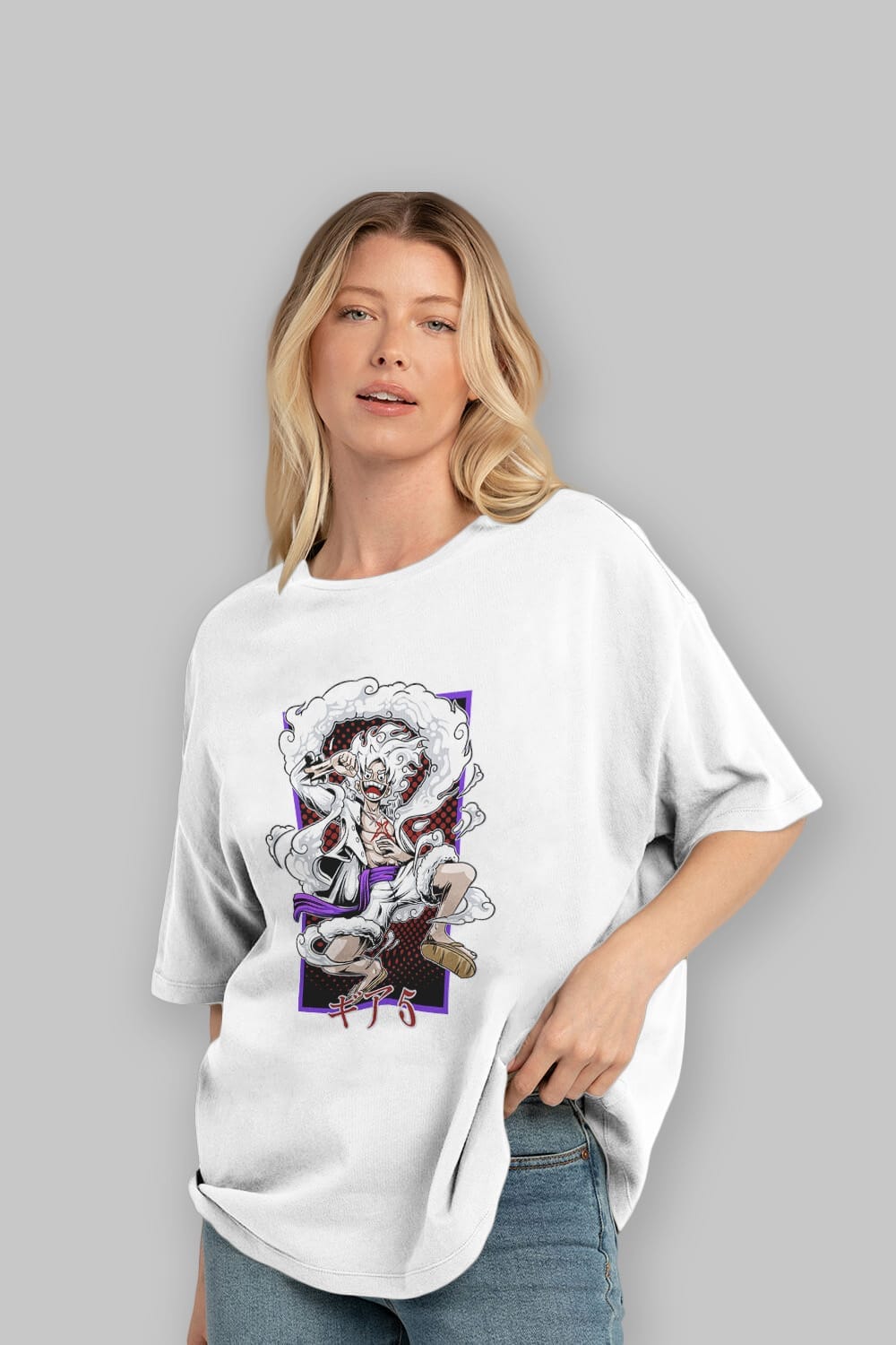 MONKEY D. LUFFY GEAR5 Anime Ön Baskılı Oversize t-shirt %100 pamuk Erkek Kadın Unisex