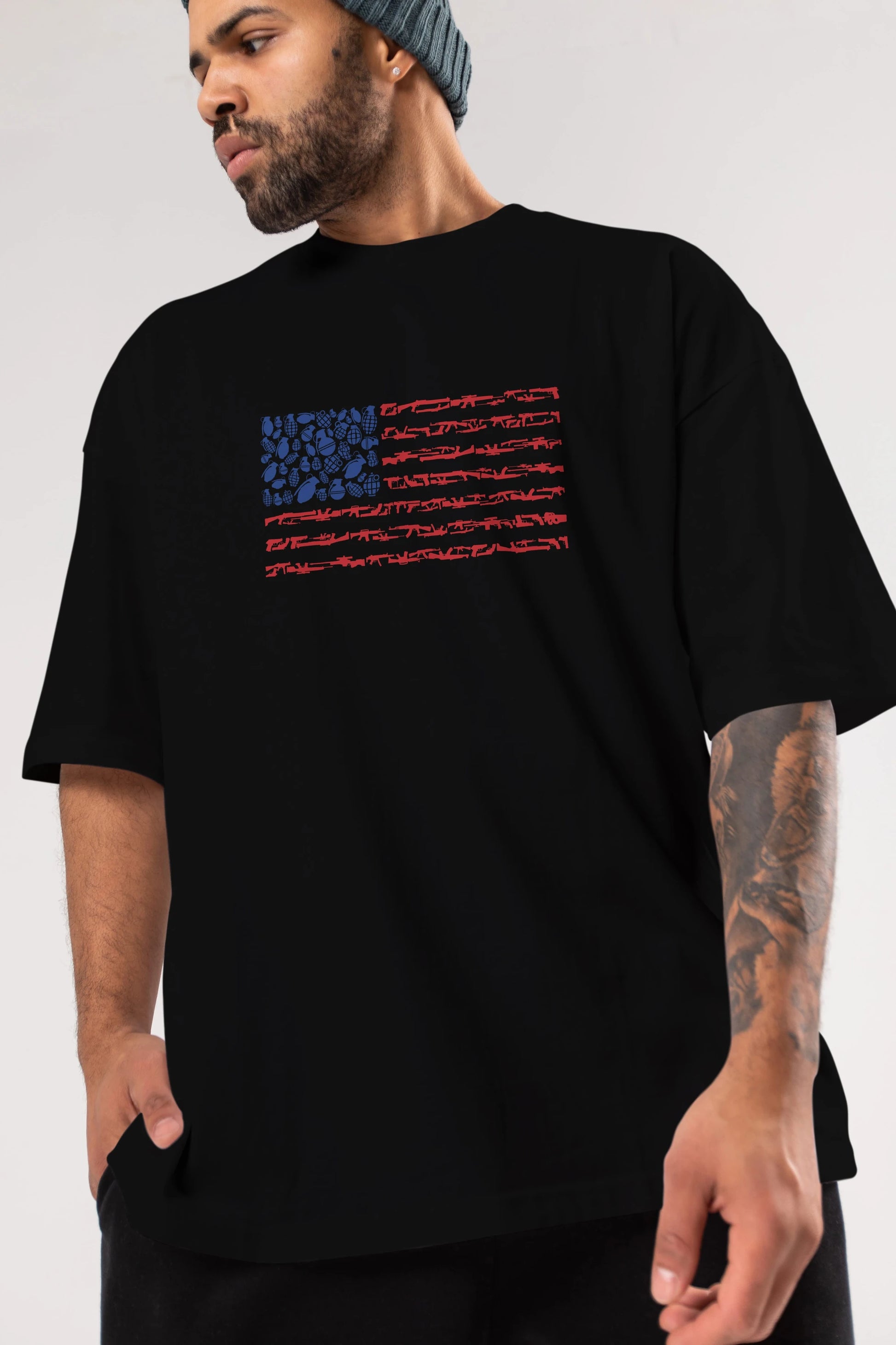 Weapon Flag Ön Baskılı Oversize t-shirt %100 pamuk Erkek Kadın Unisex