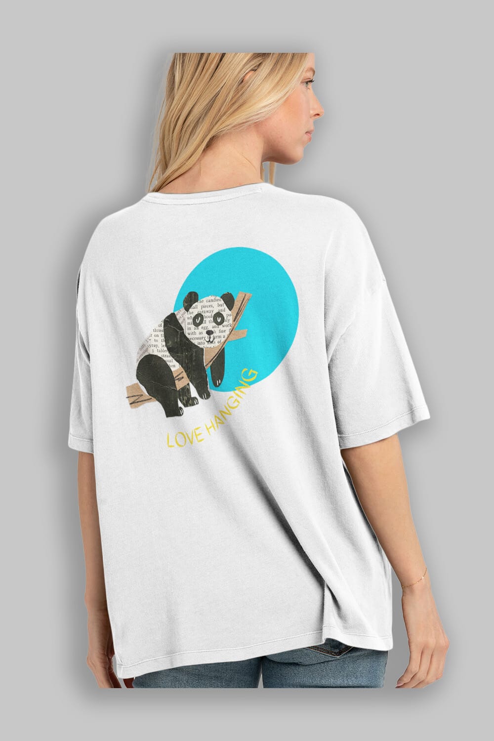 Panda Love Hanging Arka Baskılı Oversize t-shirt Erkek Kadın Unisex