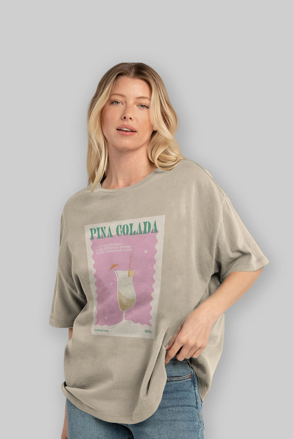 Pina Colada 3 Ön Baskılı Oversize t-shirt Erkek Kadın Unisex %100 Pamuk Bisiklet Yaka tişort