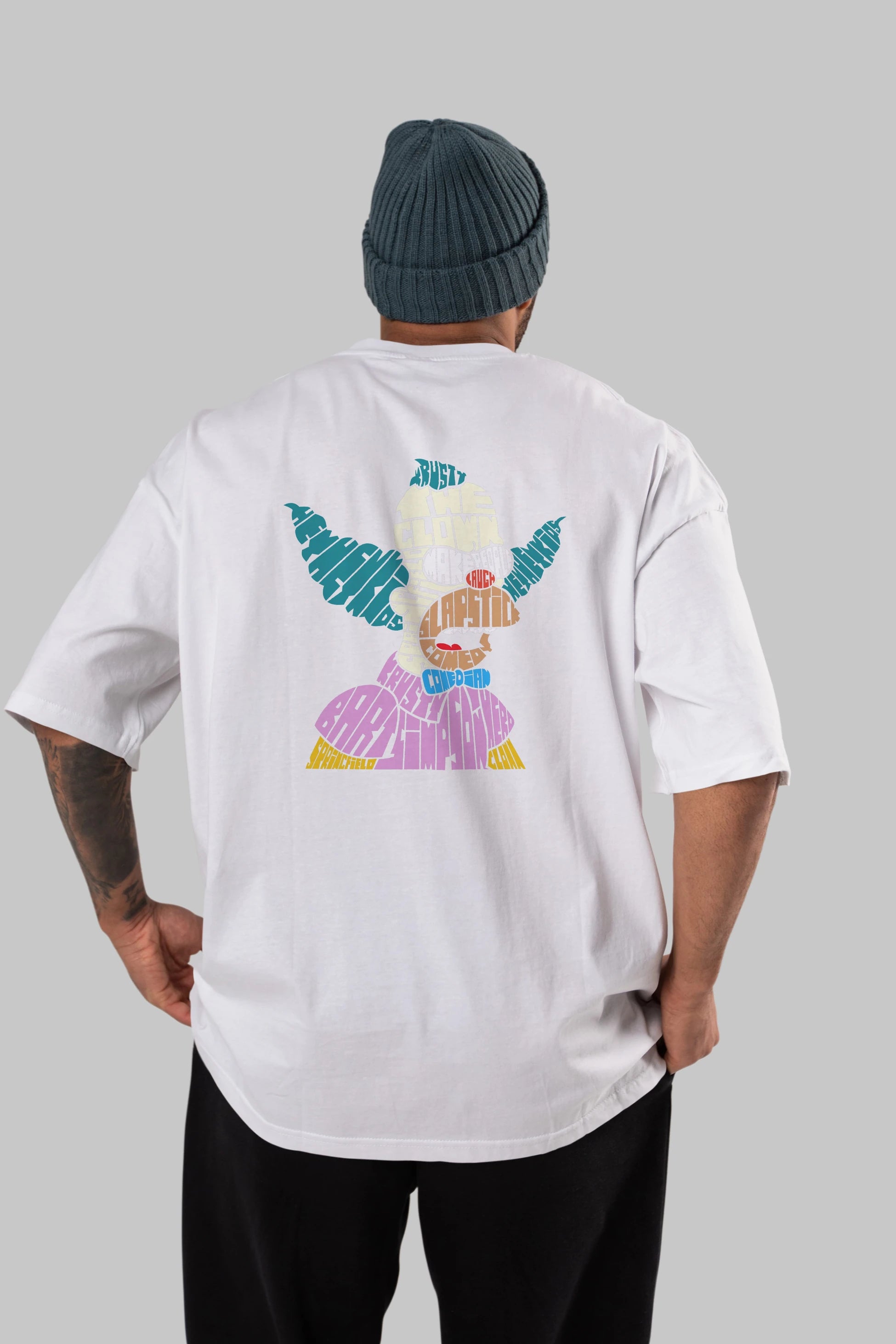Krusty Clown Arka Baskılı Oversize t-shirt %100 pamuk Erkek Kadın Unisex
