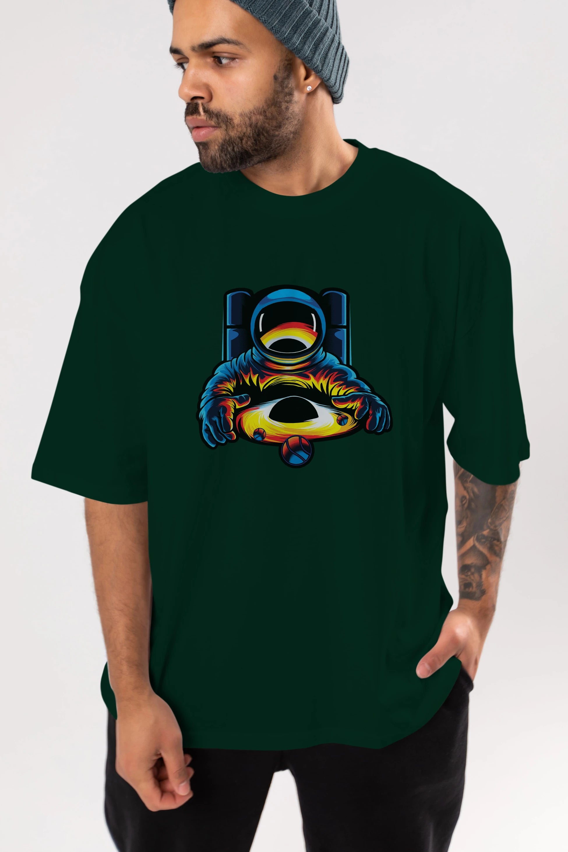Astronaut & Black Hole Ön Baskılı Oversize t-shirt Erkek Kadın Unisex
