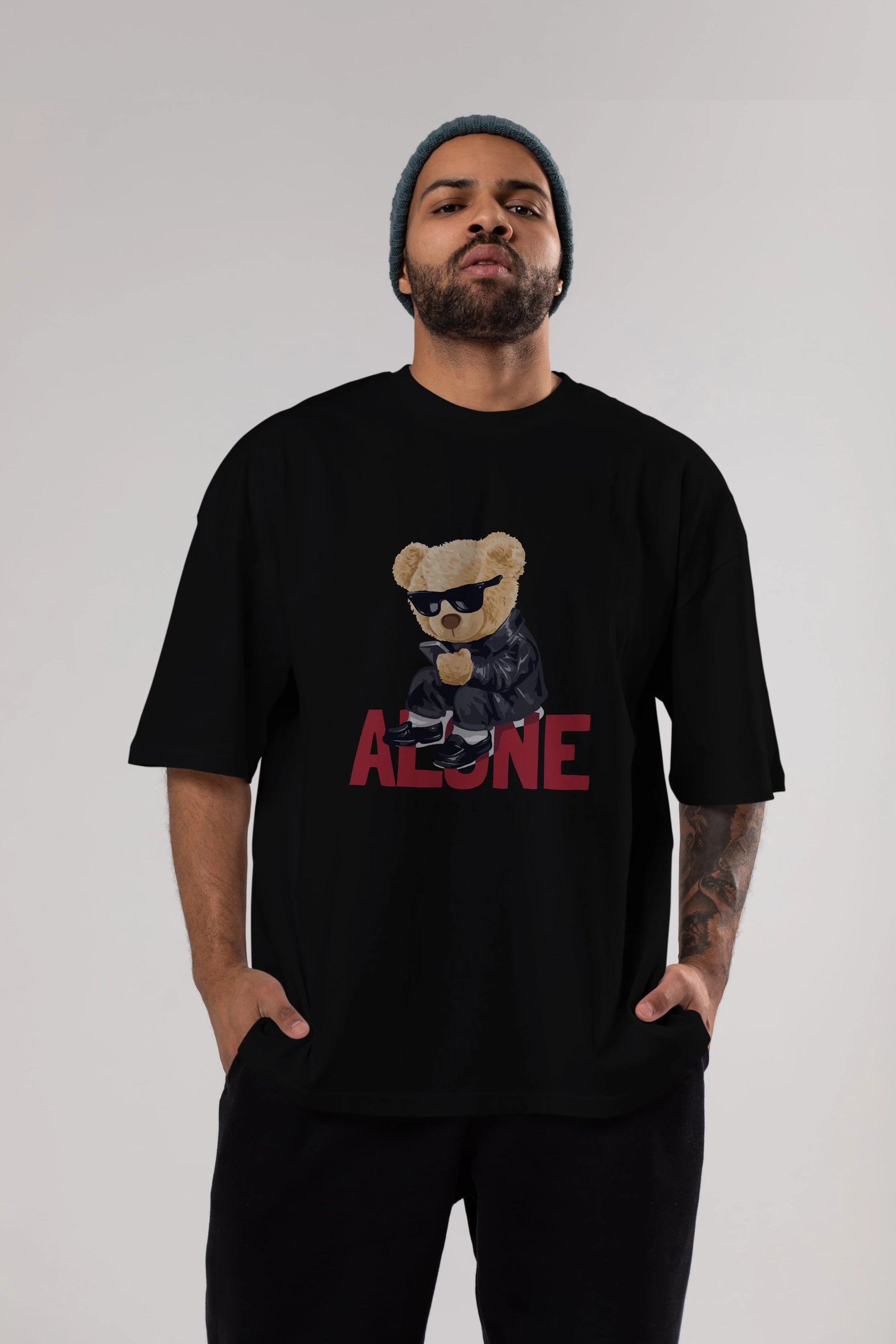 Teddy Bear Alone Ön Baskılı Oversize t-shirt Erkek Kadın Unisex %100 Pamuk