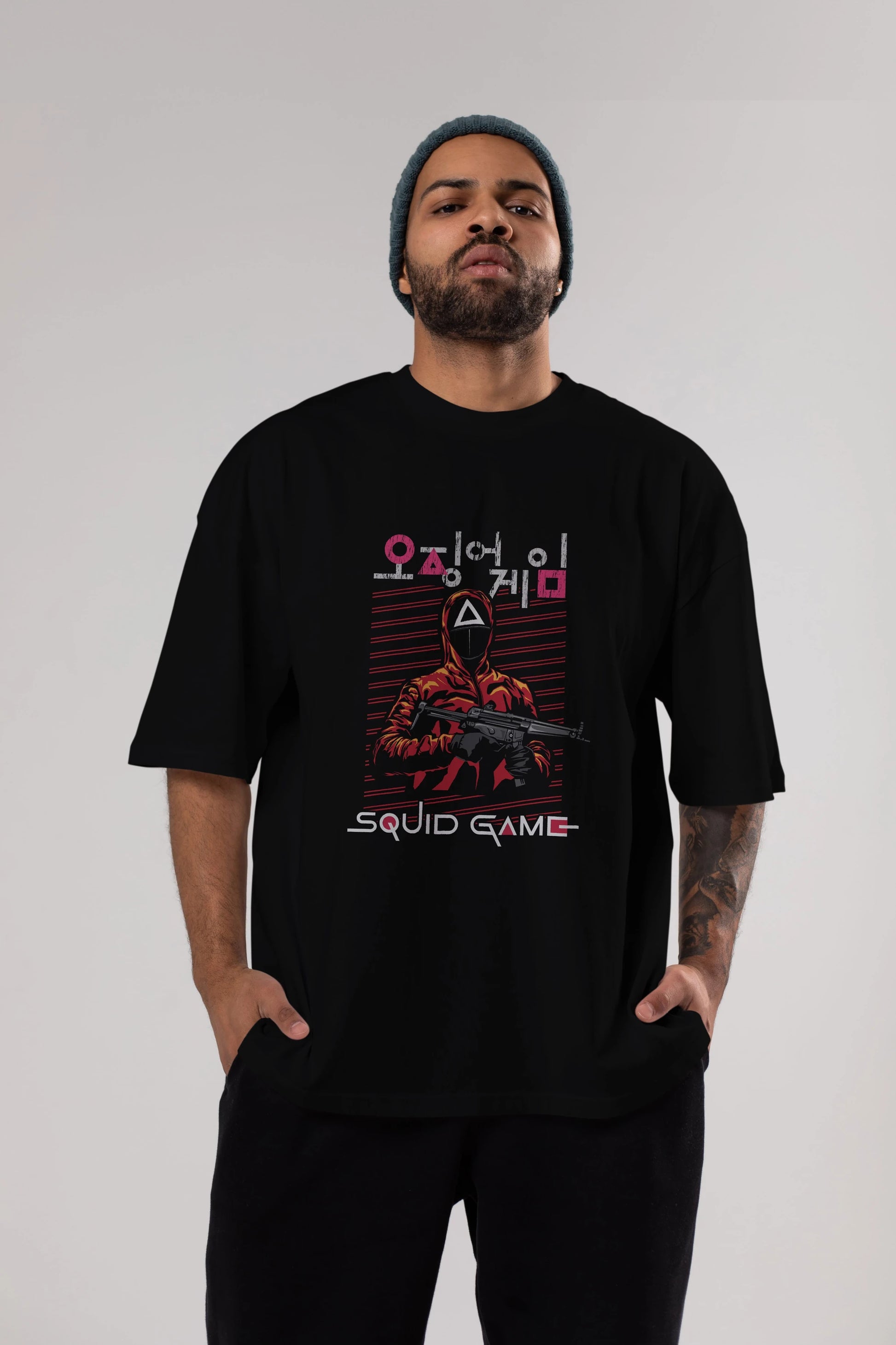 Squid Game (2) Ön Baskılı Oversize t-shirt Erkek Kadın Unisex %100 Pamuk Bisiklet Yaka tişort
