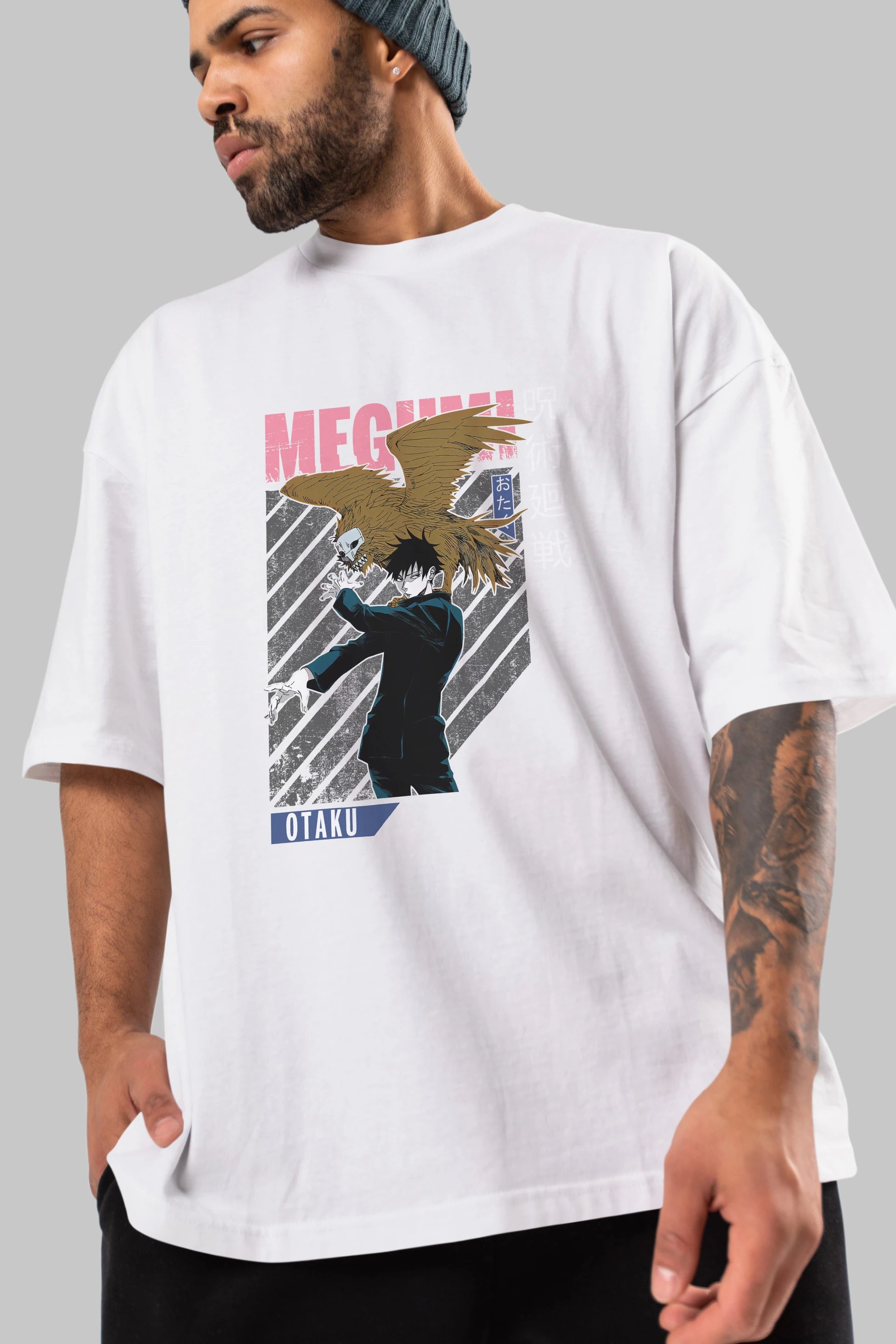 Megumi Fushiguro 2 Anime Ön Baskılı Oversize t-shirt %100 pamuk Erkek Kadın Unisex