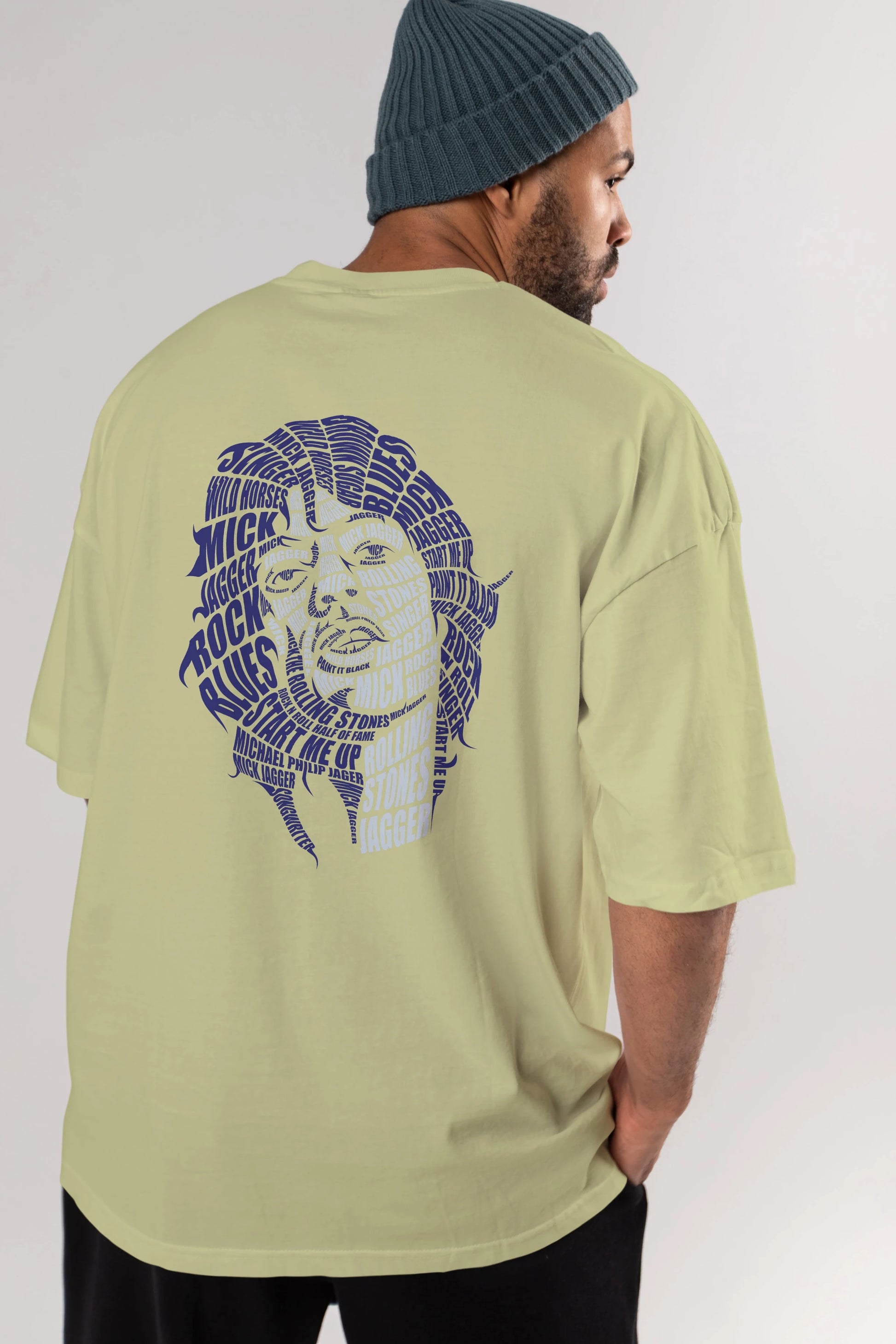 Mick Jagger Calligram Arka Baskılı Oversize t-shirt %100 pamuk Erkek Kadın Unisex