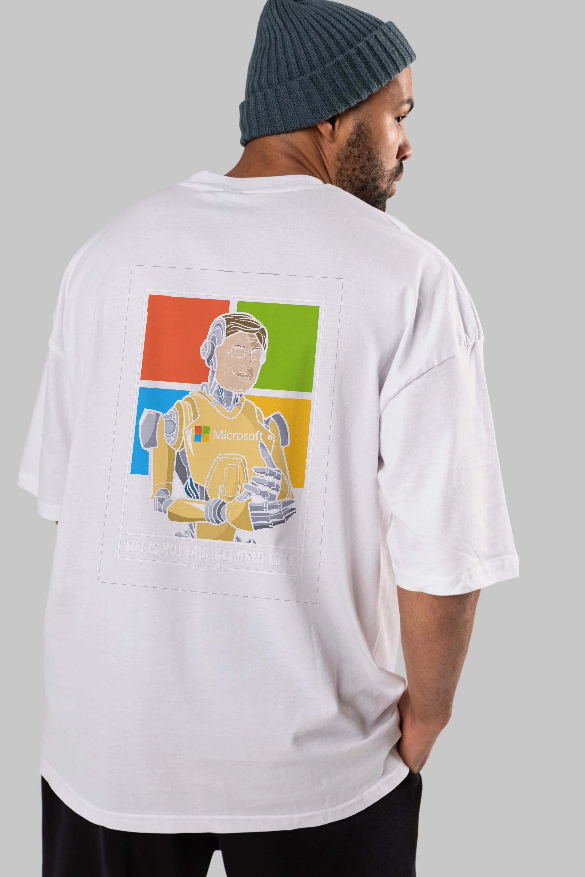 Bill Gates Robot Human Arka Baskılı Oversize t-shirt Erkek Kadın Unisex %100 Pamuk tişort
