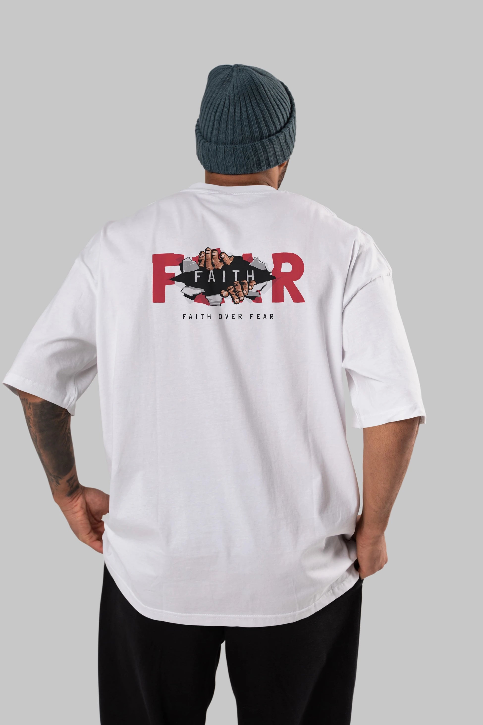 Faith Over Fear Arka Baskılı Oversize t-shirt Erkek Kadın Unisex