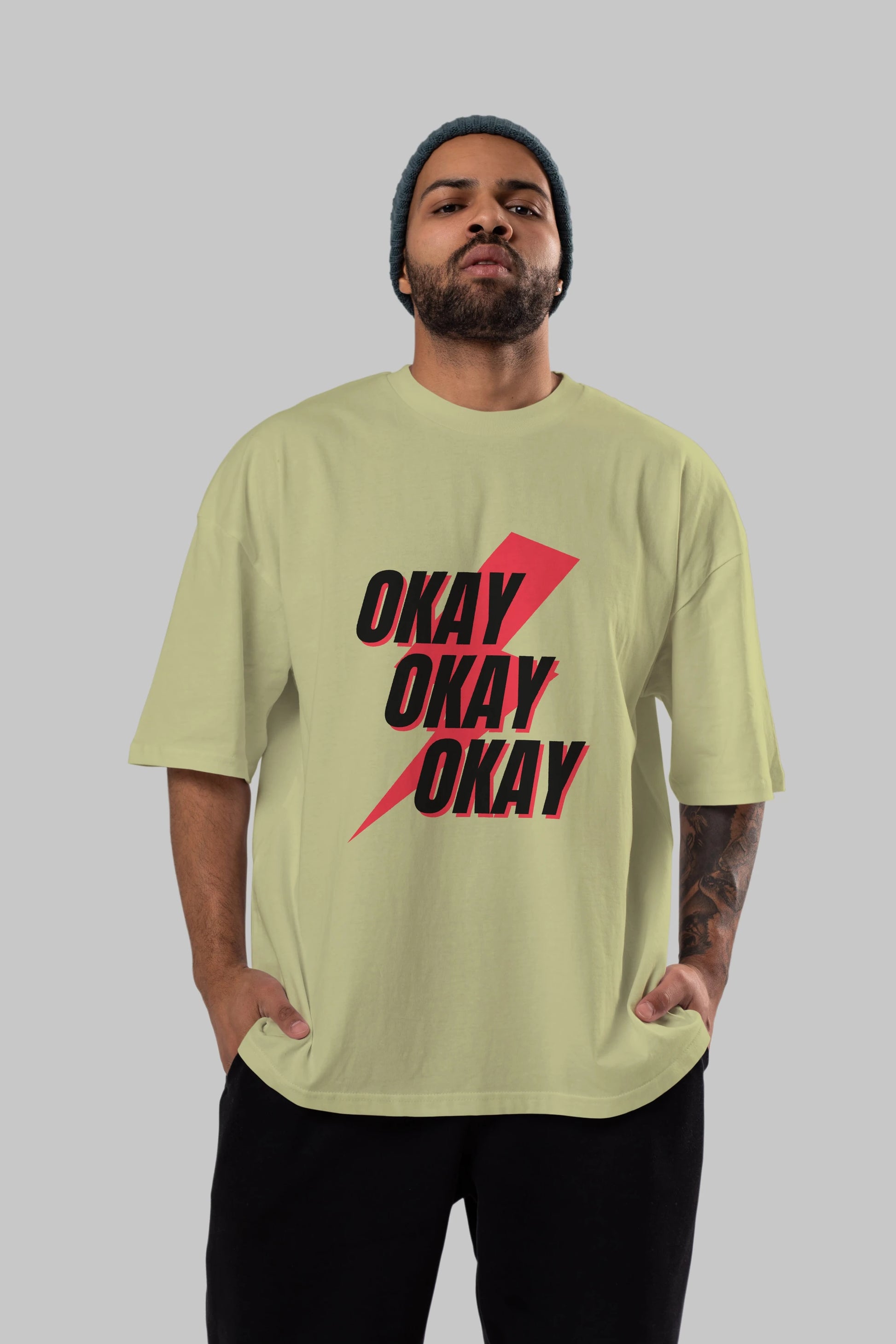 Okay Ön Baskılı Oversize t-shirt Erkek Kadın Unisex