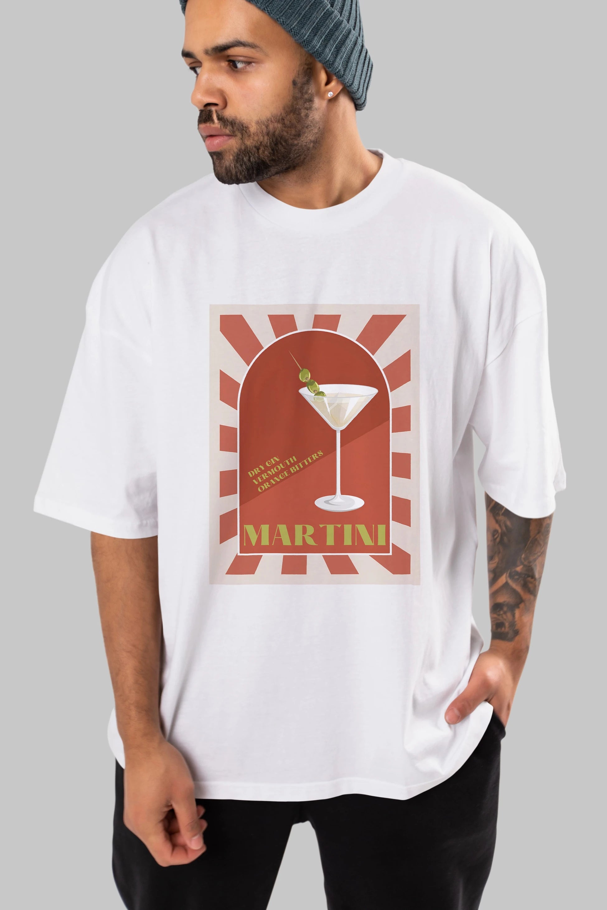 Martini 2 Ön Baskılı Oversize t-shirt Erkek Kadın Unisex %100 Pamuk Bisiklet Yaka tişort