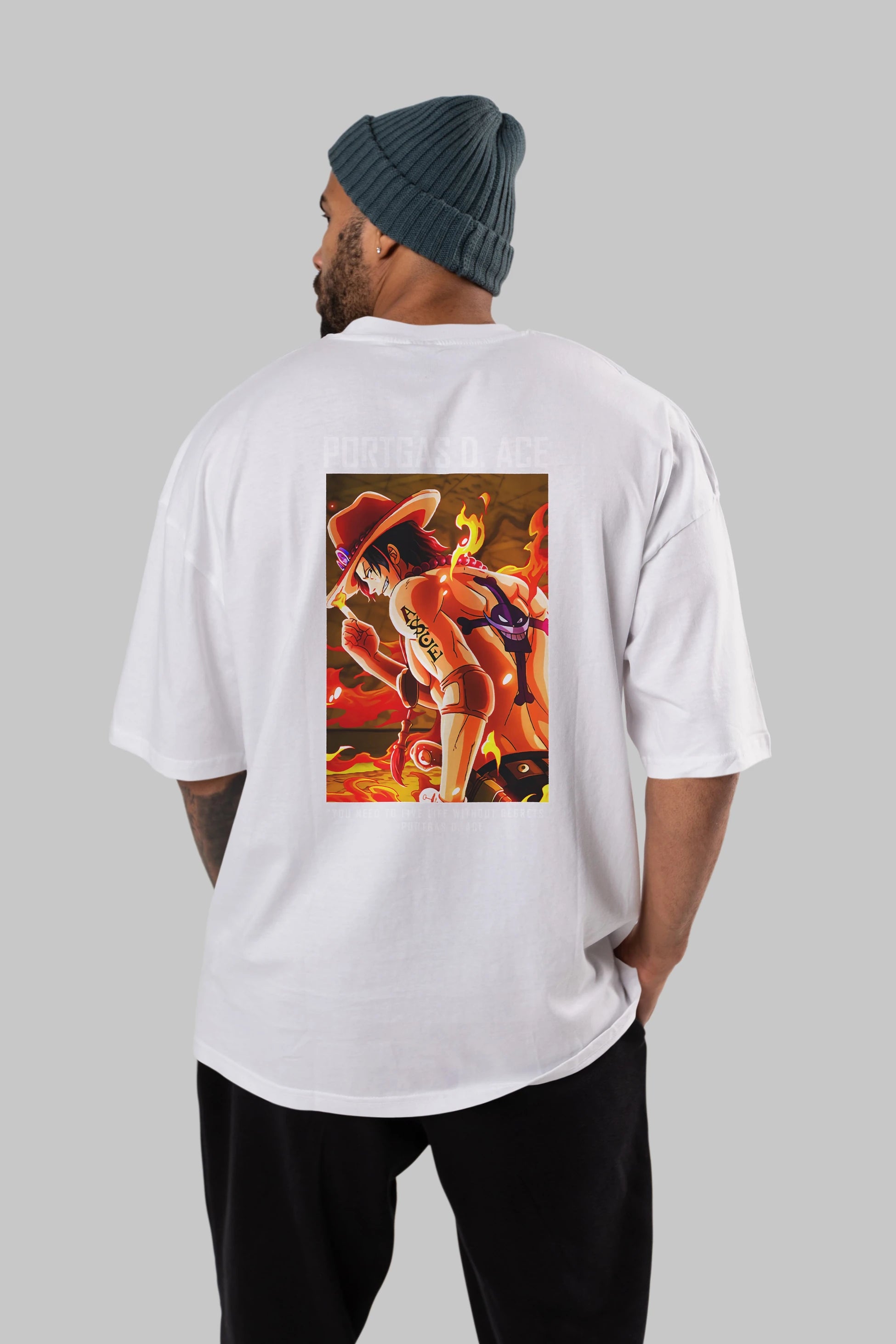 Portgas D. Ace Anime Arka Baskılı Oversize t-shirt Erkek Kadın Unisex %100 pamuk tişort