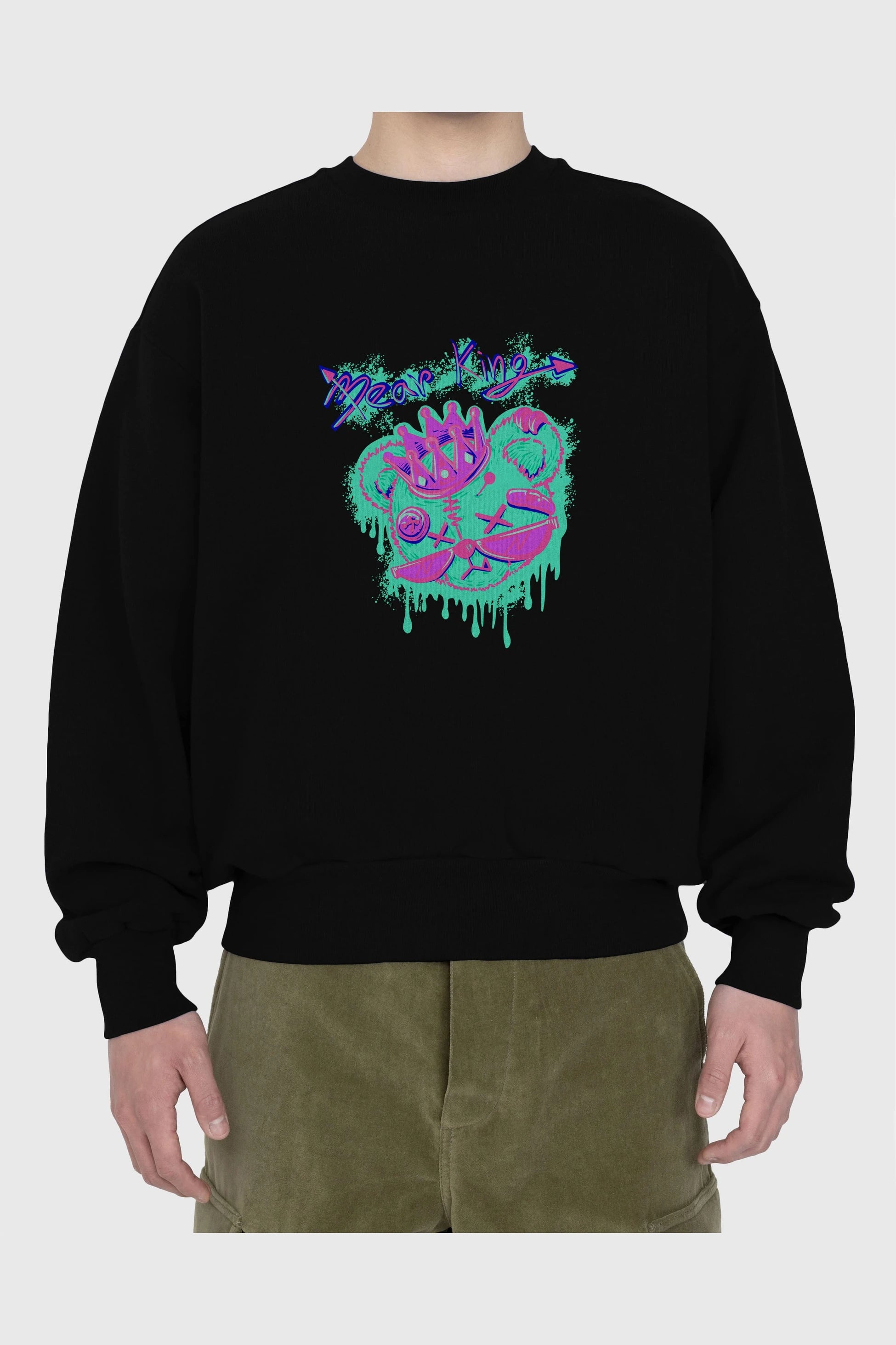 Bear King Ön Baskılı Oversize Sweatshirt Erkek Kadın Unisex