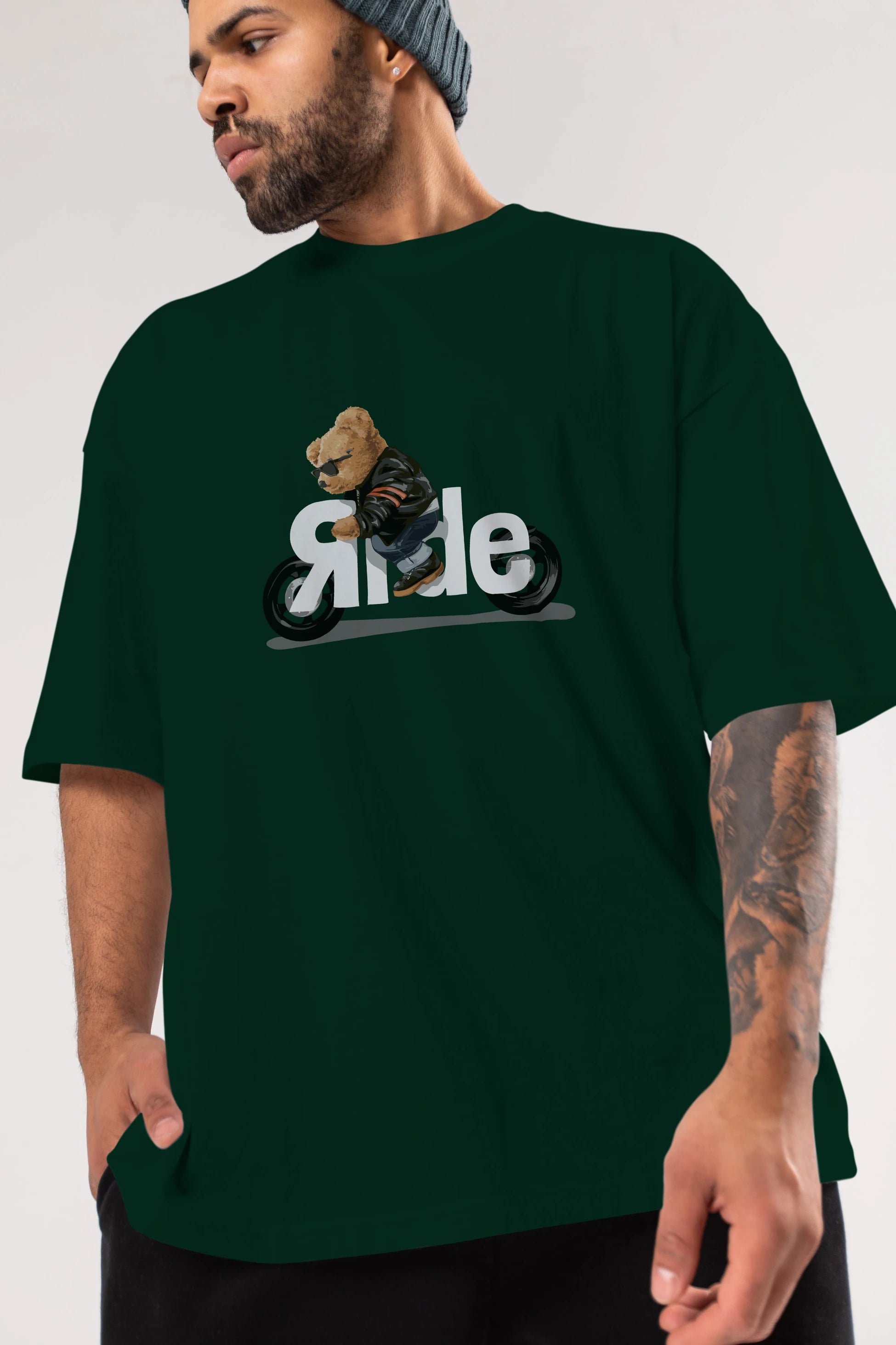 Teddy Bear Ride Ön Baskılı Oversize t-shirt Erkek Kadın Unisex %100 Pamuk