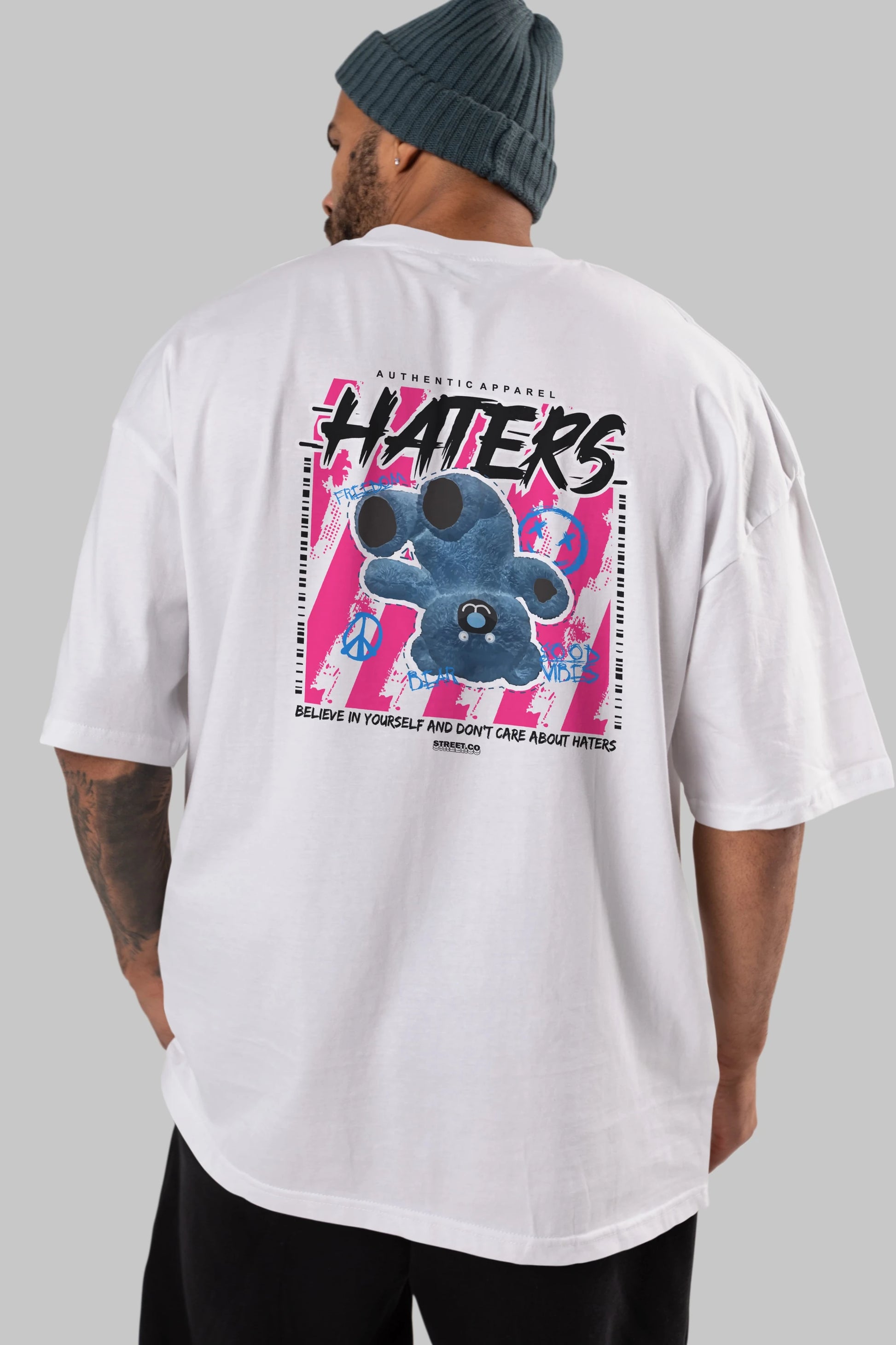 Haters Bear Arka Baskılı Oversize t-shirt Erkek Kadın Unisex