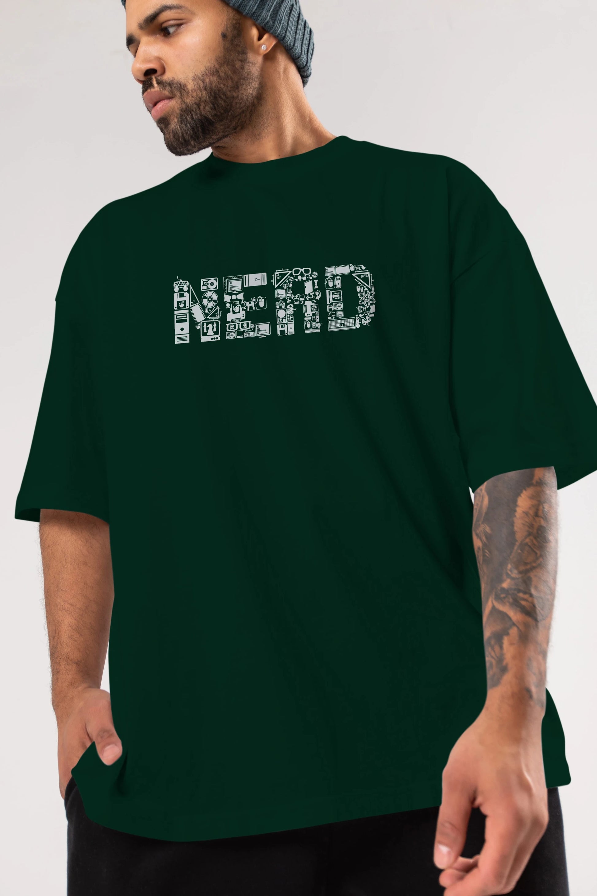 NERD Ön Baskılı Oversize t-shirt %100 pamuk Erkek Kadın Unisex
