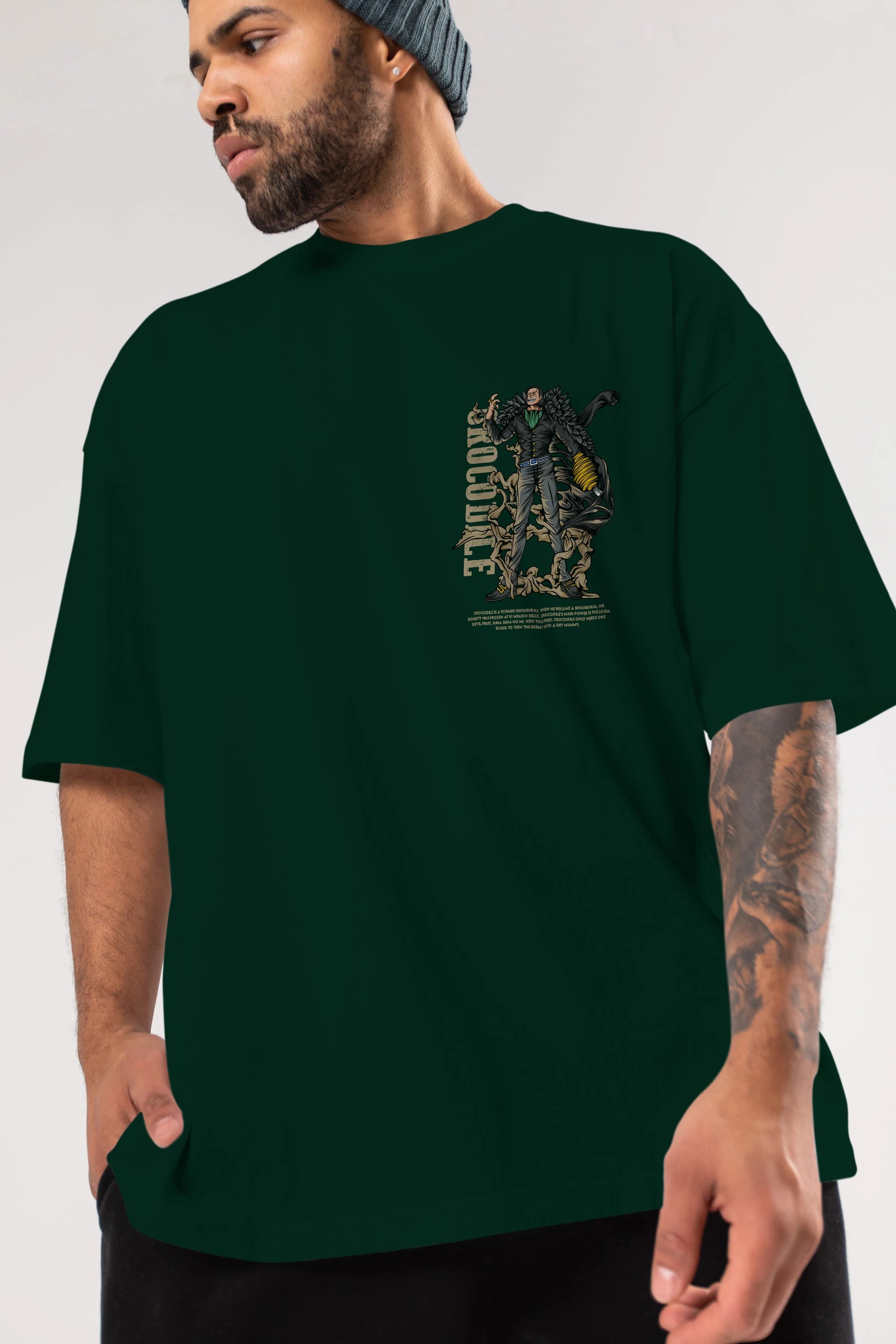 Crocodile Ön Sol Baskılı Oversize t-shirt Erkek Kadın Unisex %100 Pamuk Bisiklet Yaka tişort
