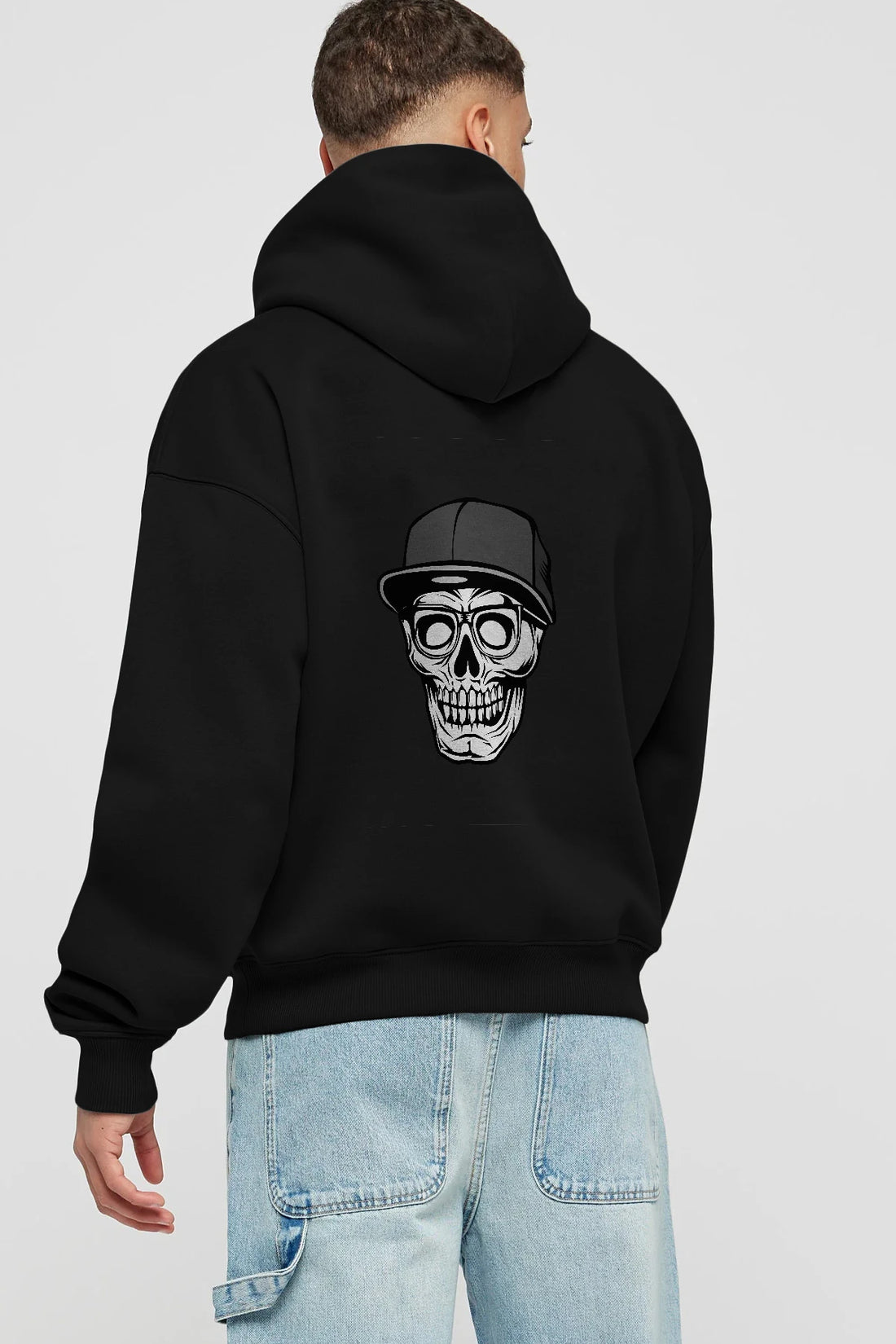 Skull With Hat Arka Baskılı Hoodie Oversize Kapüşonlu Sweatshirt Erkek Kadın Unisex