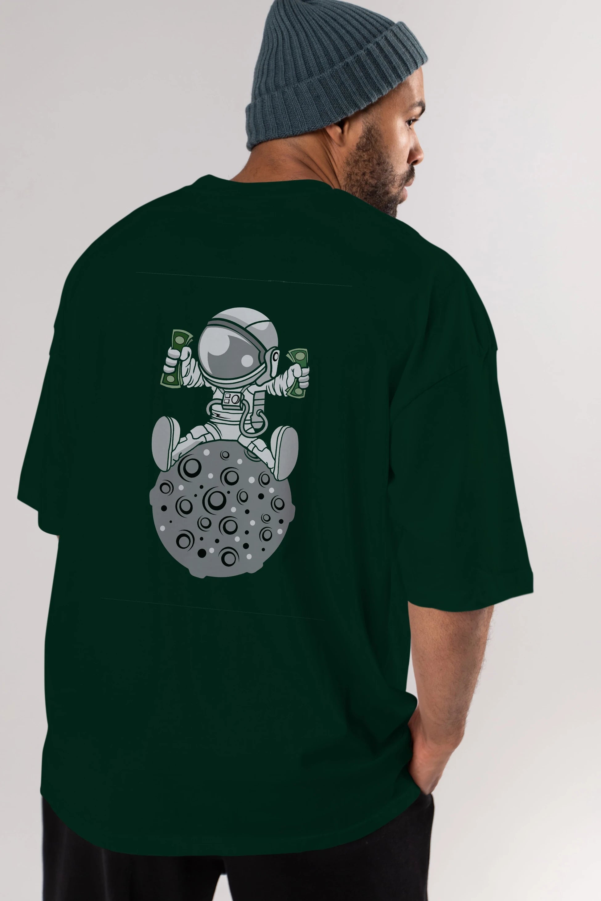 Astronaut Dollar Arka Baskılı Oversize t-shirt Erkek Kadın Unisex %100 Pamuk tişort