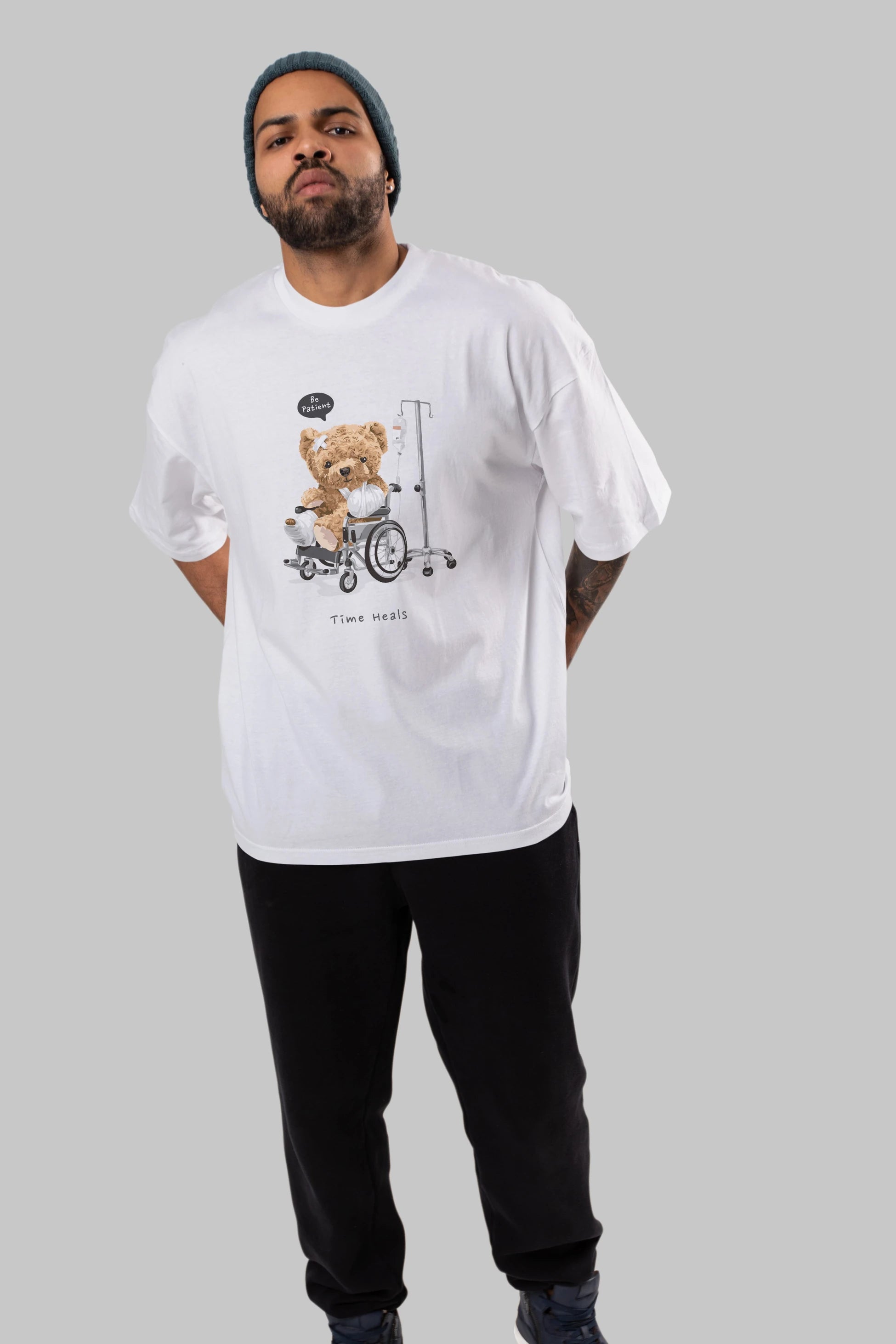 Teddy Bear Time Heals Ön Baskılı Oversize t-shirt Erkek Kadın Unisex %100 Pamuk