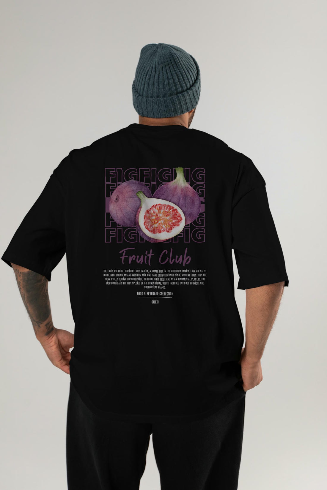 Fig Arka Baskılı Oversize t-shirt Erkek Kadın Pamuk Bisiklet Yaka tişort