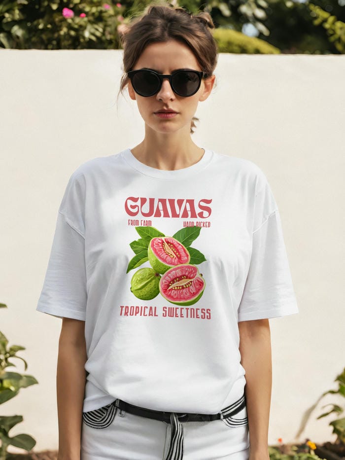 Guavas Ön Baskılı Oversize t-shirt Erkek Kadın Pamuk Bisiklet Yaka tişort
