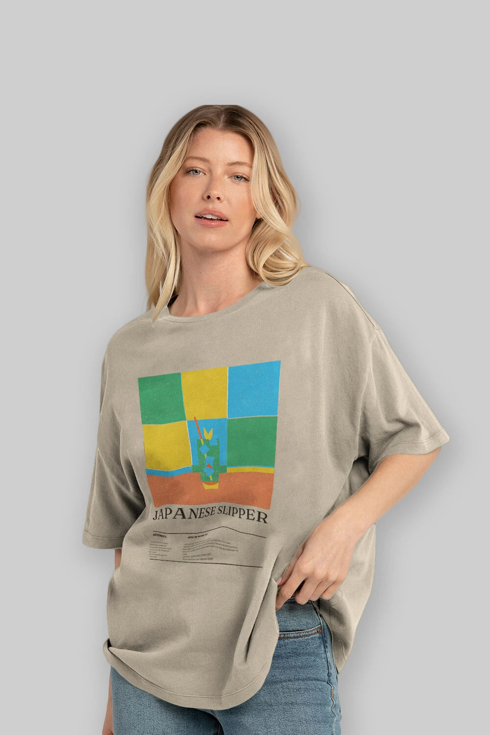 Japanese Slipper Kokteyl Ön Baskılı Oversize t-shirt Erkek Kadın %100 Pamuk Bisiklet Yaka tişort