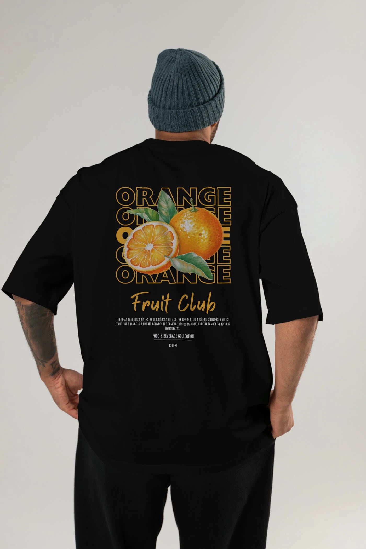 Orange Arka Baskılı Oversize t-shirt Erkek Kadın Pamuk Bisiklet Yaka tişort