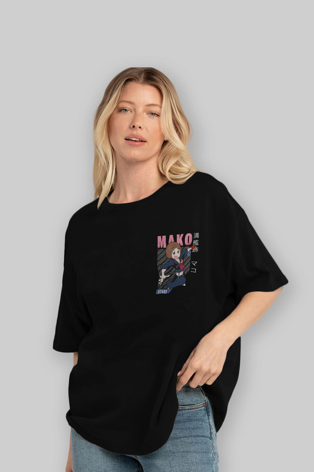 Mako Mankanshoku 2 Ön Sol Baskılı Oversize t-shirt Erkek Kadın Unisex %100 Pamuk Bisiklet Yaka tişort