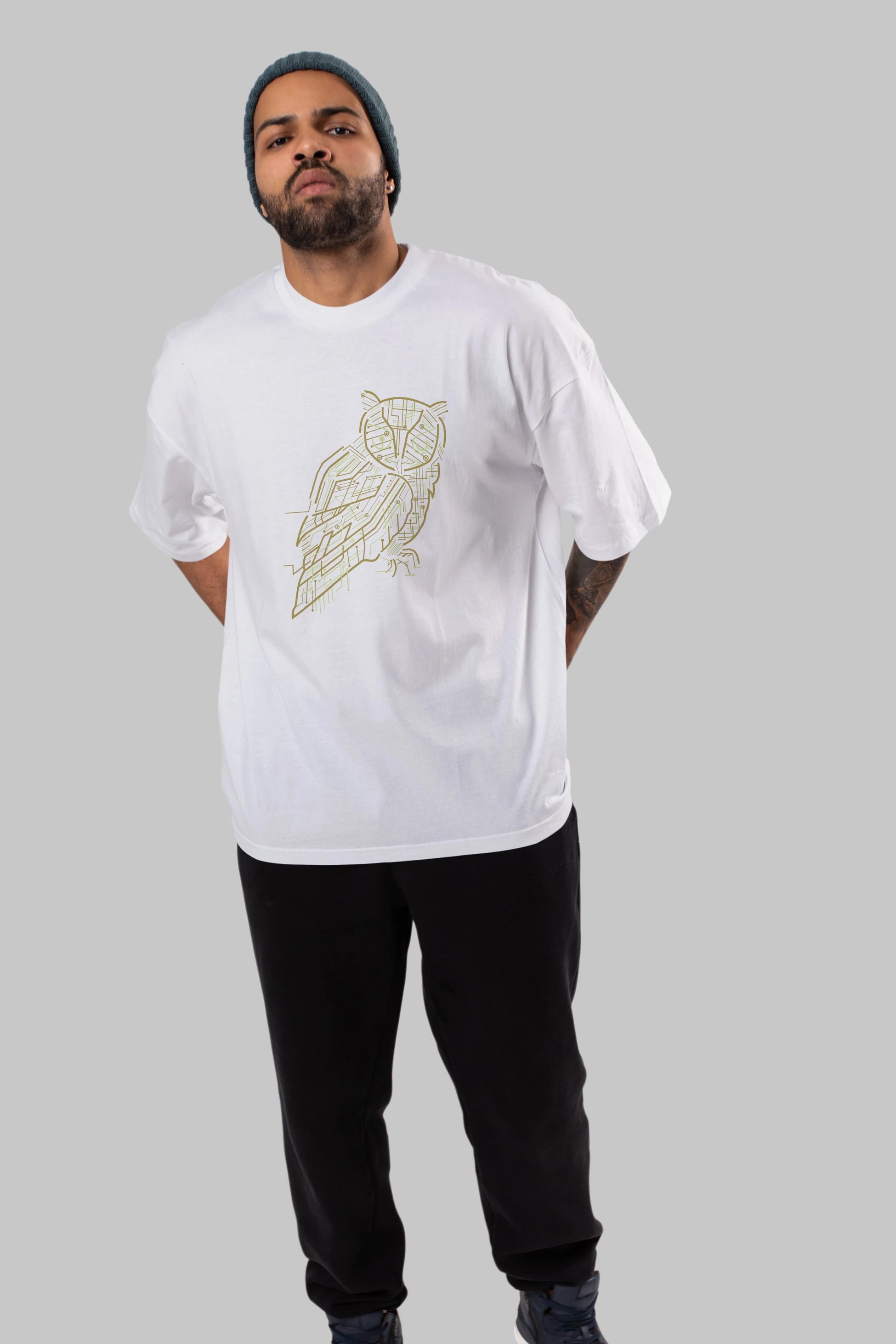 Electrical Owl Ön Baskılı Oversize t-shirt %100 pamuk Erkek Kadın Unisex