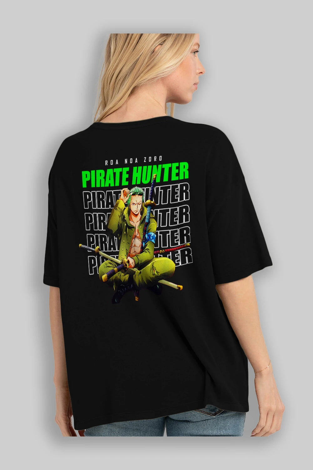 Roronoa Zoro 4 Anime Arka Baskılı Oversize t-shirt Erkek Kadın Unisex %100 pamuk tişort