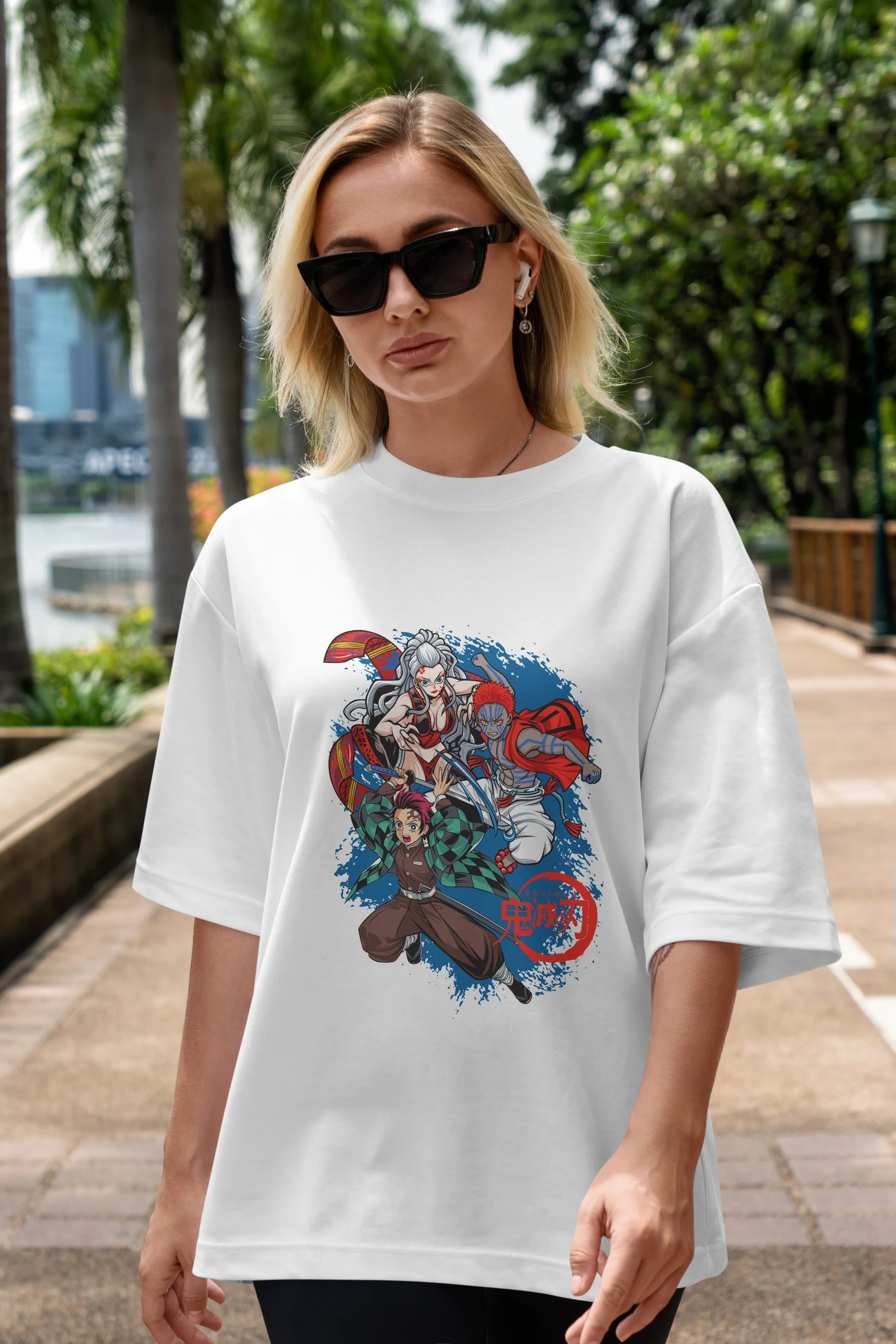TANJIRO ,AKAZA,DAKI Anime Ön Baskılı Oversize t-shirt %100 pamuk Erkek Kadın Unisex