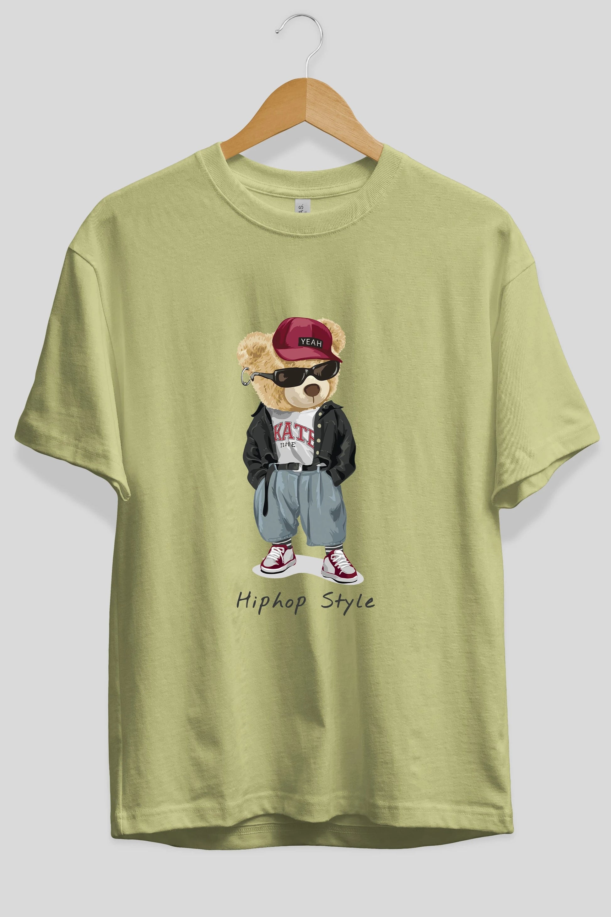 Teddy Bear Hiphop Style Ön Baskılı Oversize t-shirt Erkek Kadın Unisex %100 Pamuk