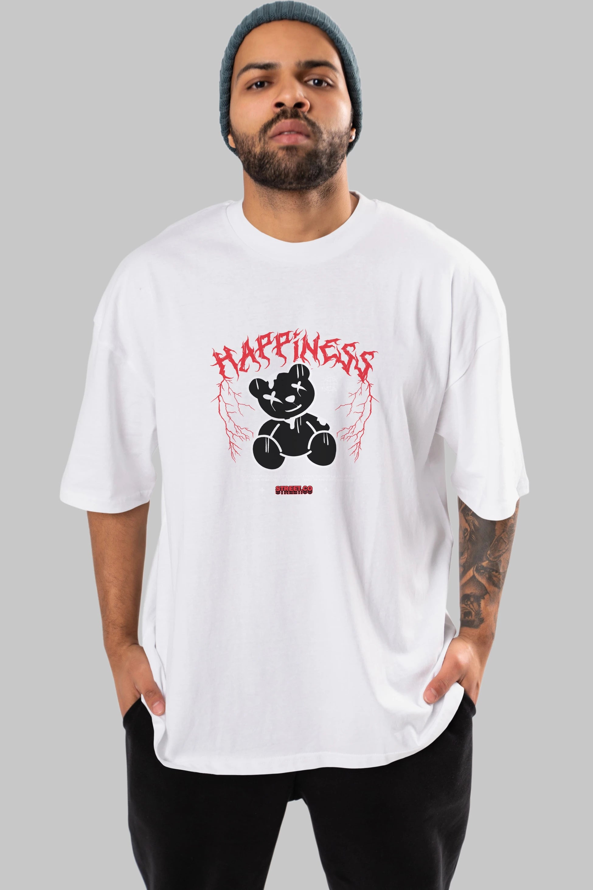 Happiness Bear Ön Baskılı Oversize t-shirt Erkek Kadın Unisex